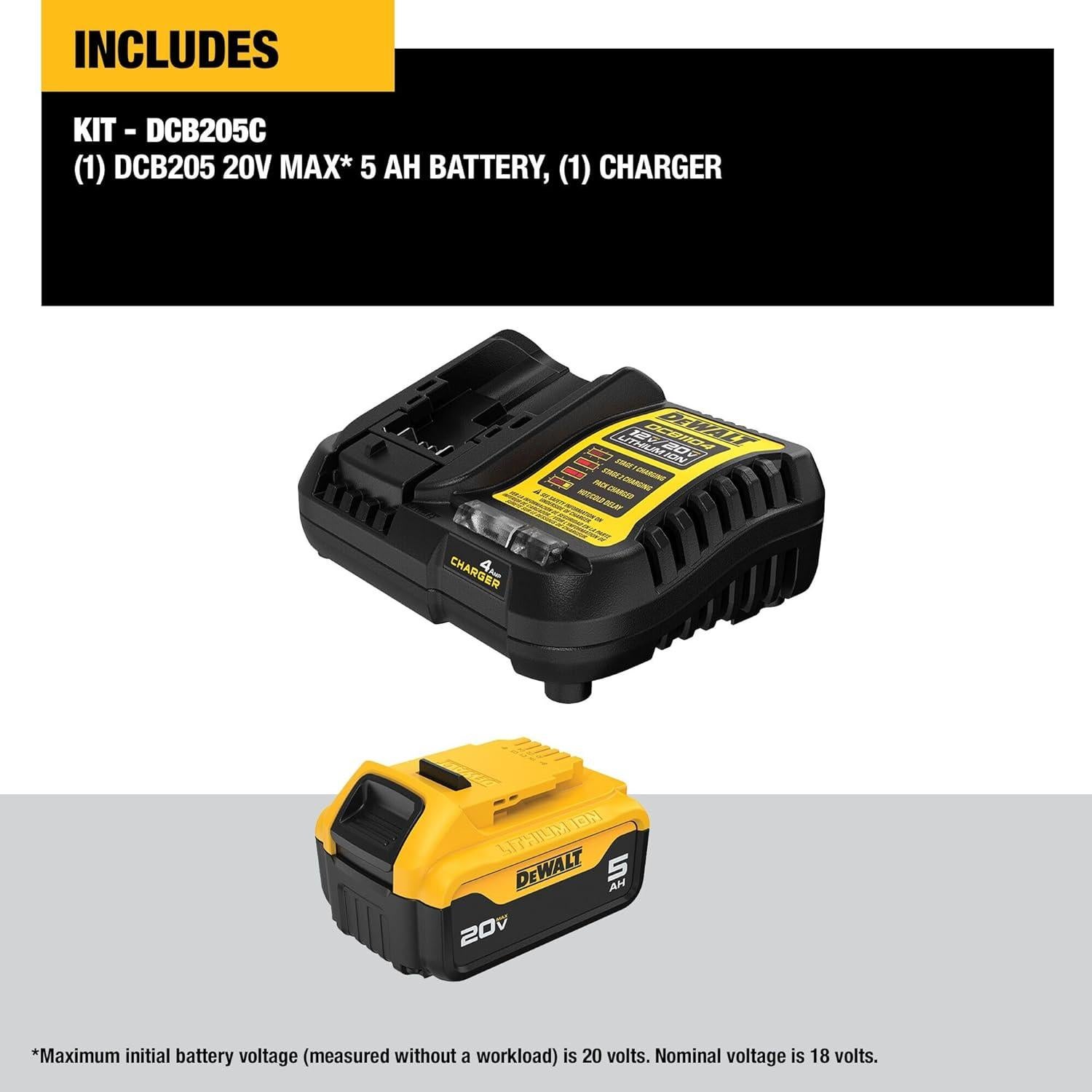 Batería de Litio-Ion DEWALT 20V MAX 5Ah + Cargador DCB1104