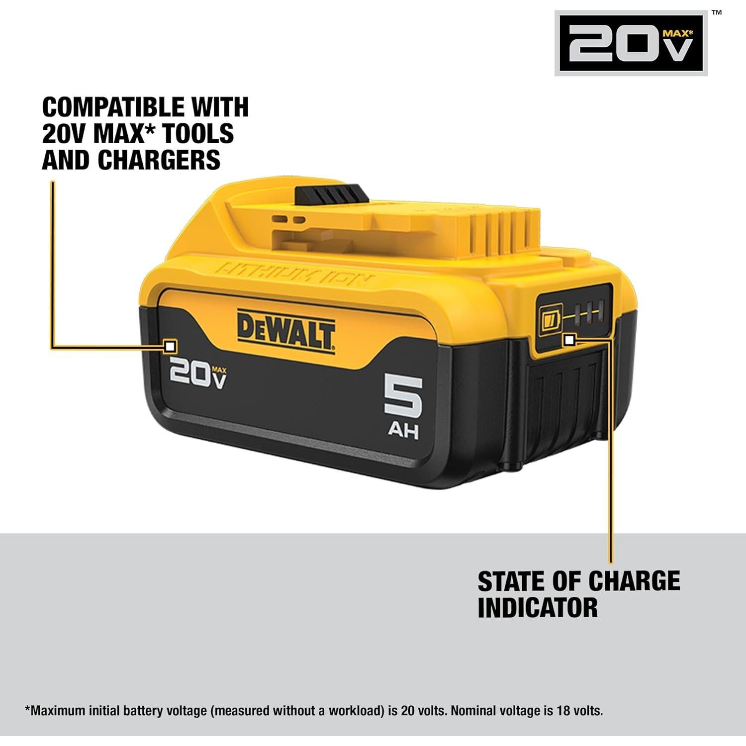 Batería de Litio-Ion DEWALT 20V MAX 5Ah + Cargador DCB1104