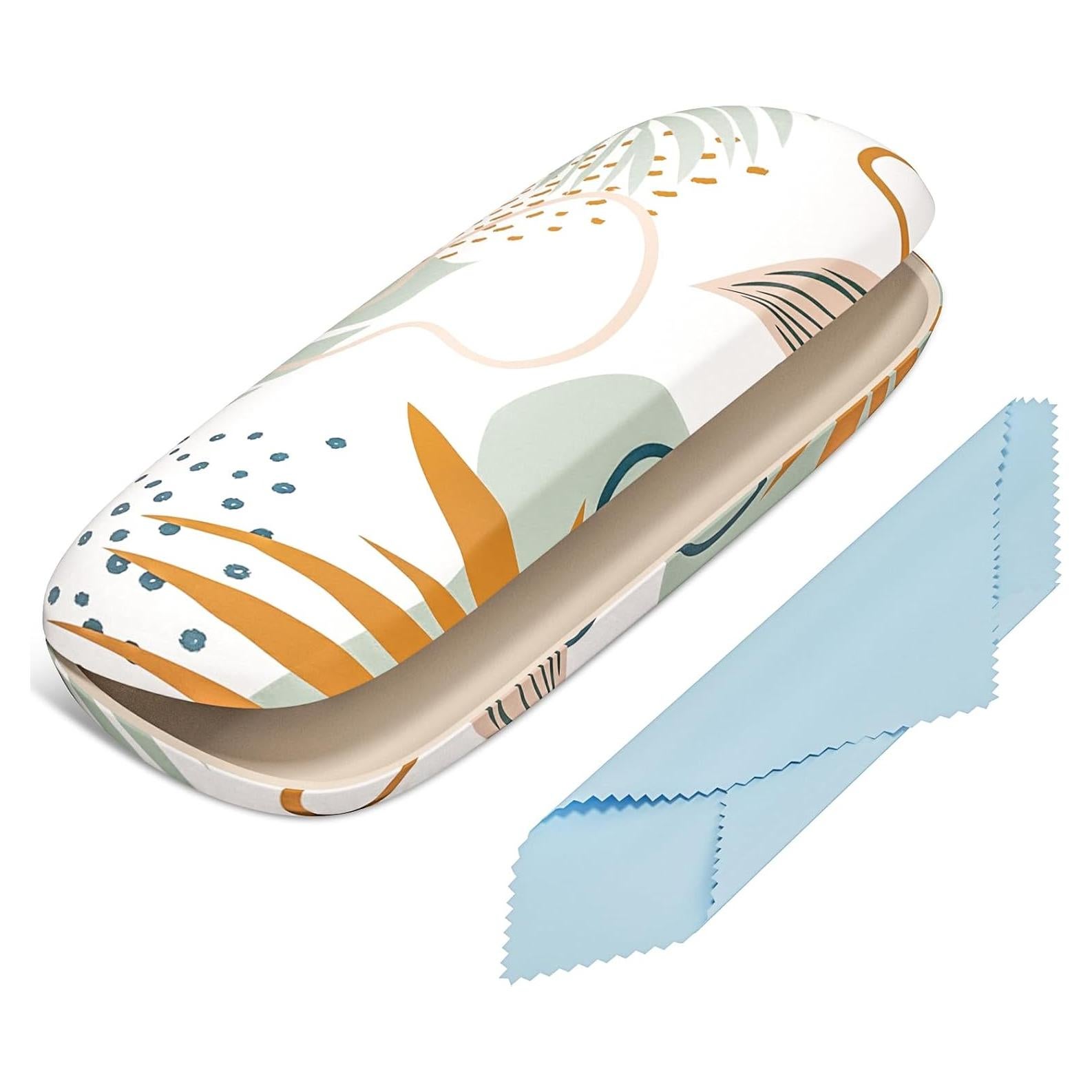 Estuche Duro para Gafas Hoja Abstracta con Paño de Limpieza