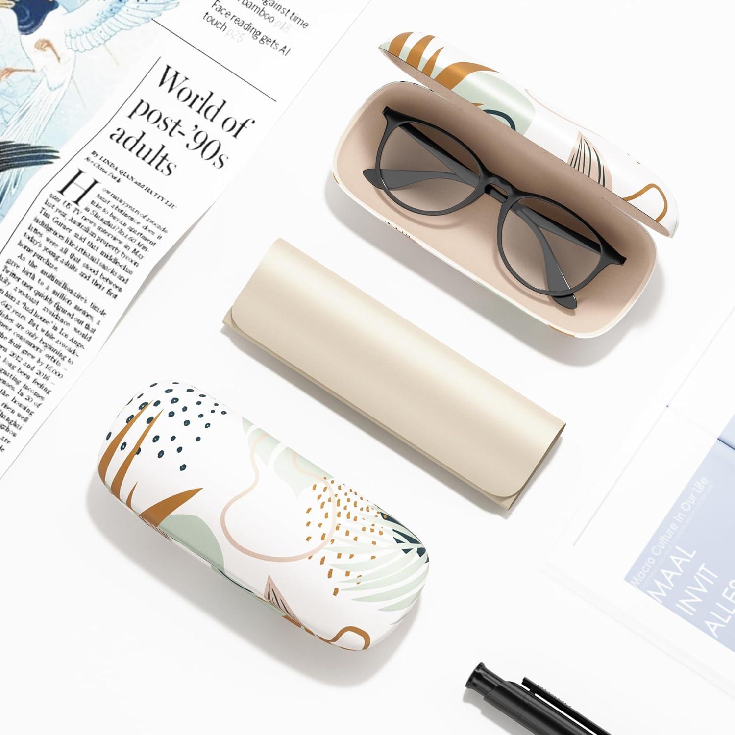 Estuche Duro para Gafas Hoja Abstracta con Paño de Limpieza