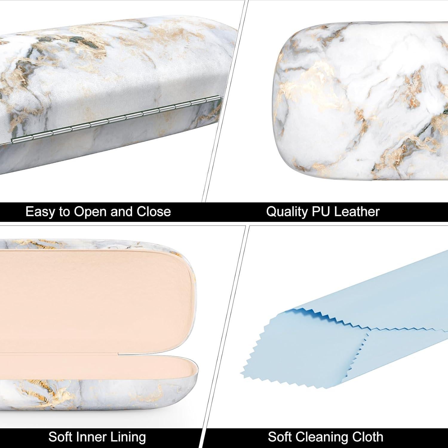 Estuche Duro para Gafas Mármol Gris Unisex con Paño