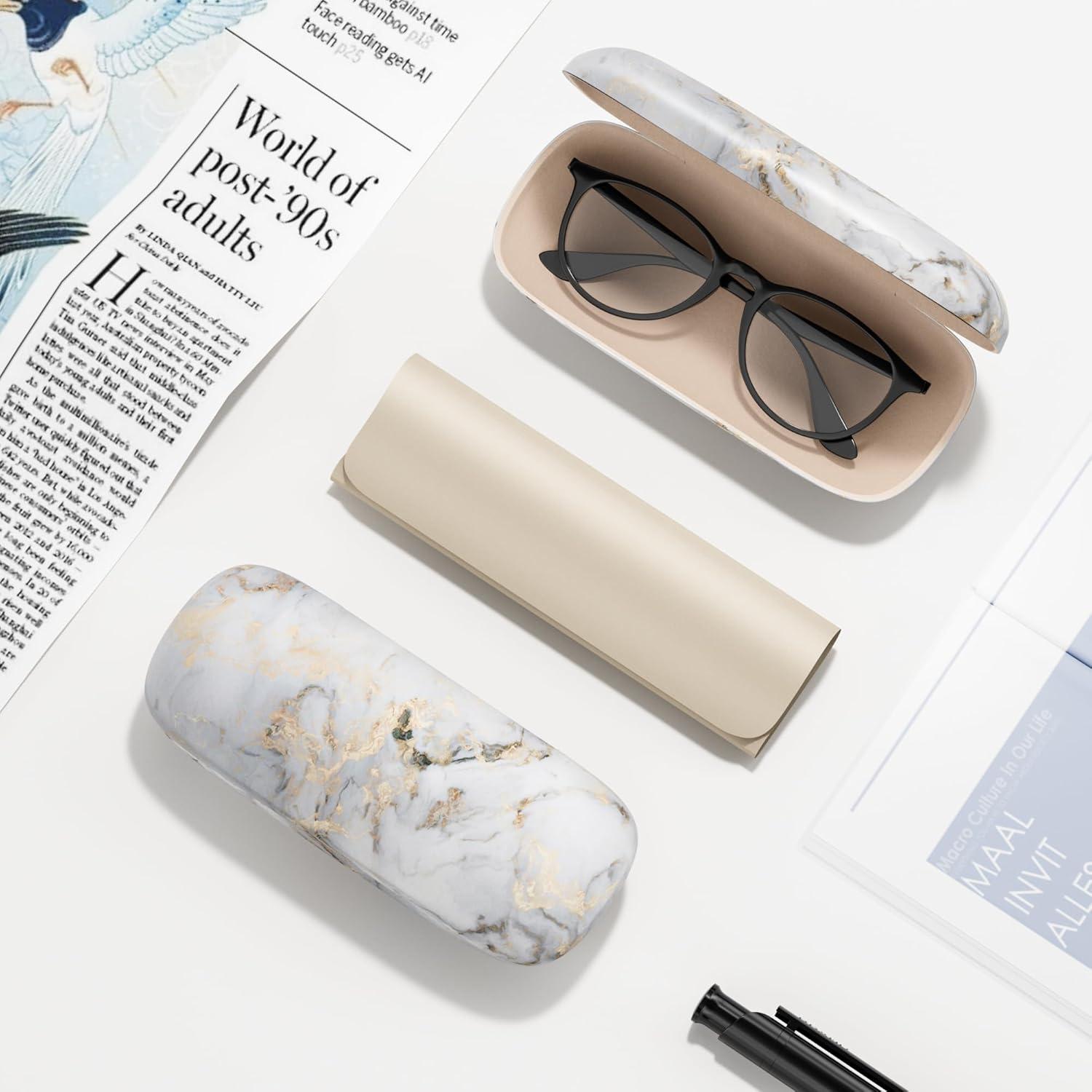 Estuche Duro para Gafas Mármol Gris Unisex con Paño