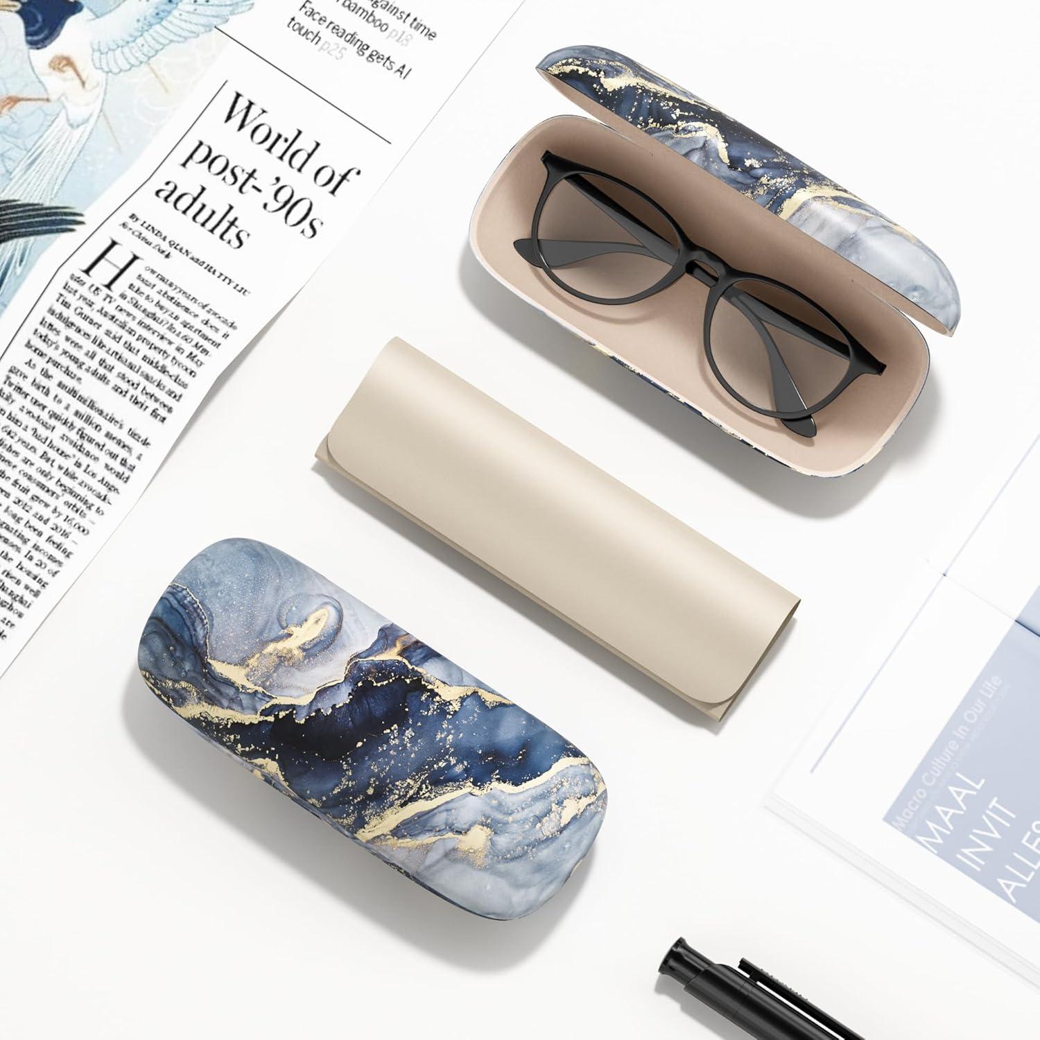 Estuche para Gafas Concha Dura Mármol Azul Dorado Unisex