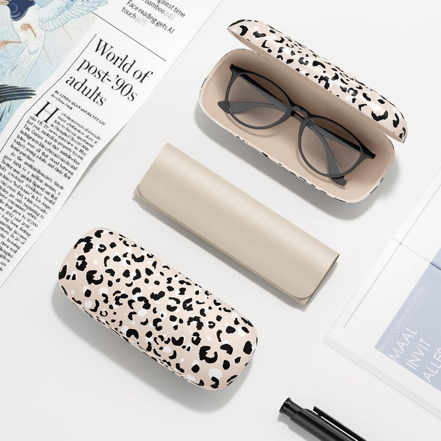 Estuche Duro para Gafas Leopardo con Paño de Limpieza