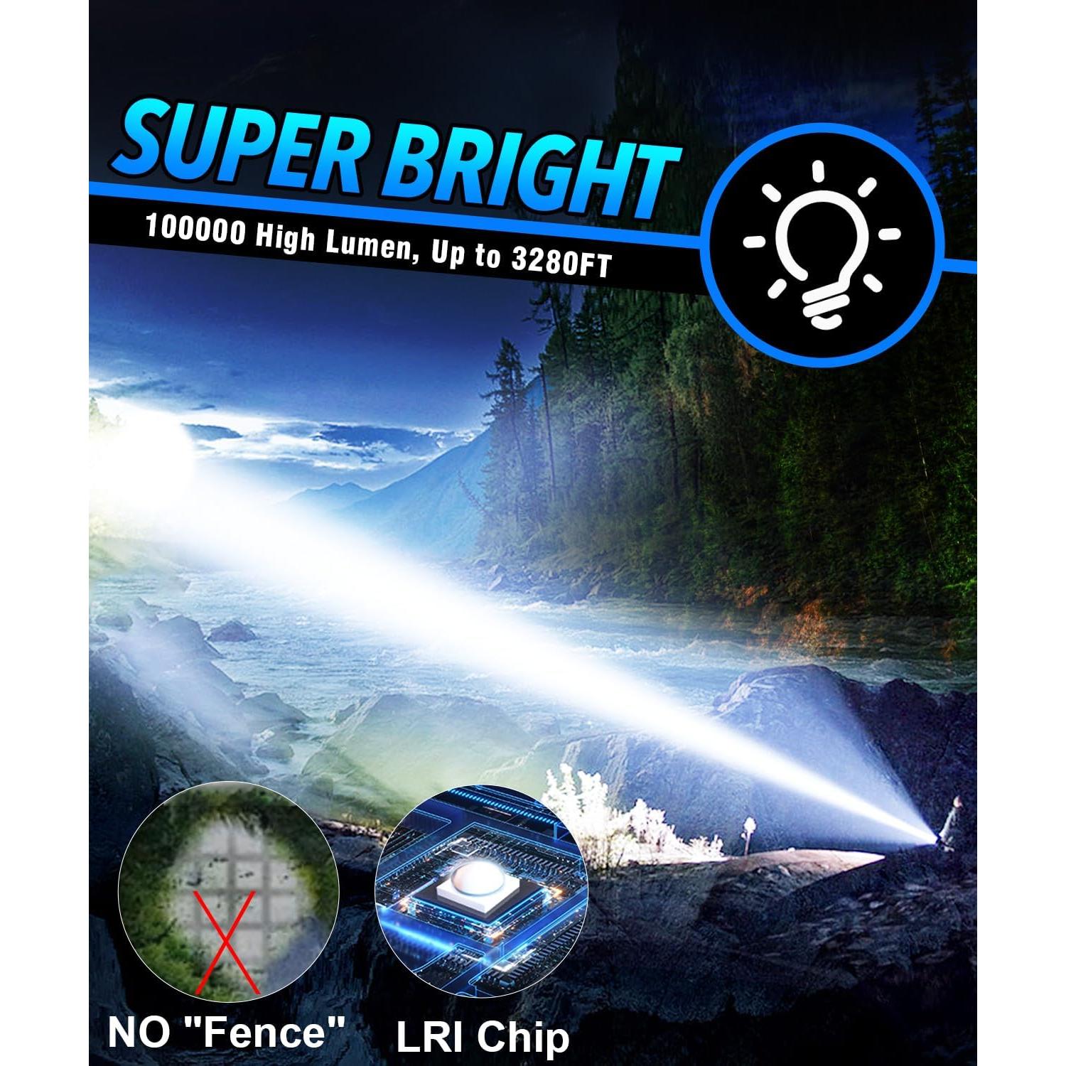 Linterna LED Vnina 100000 Lúmenes Recargable USB C IPX5