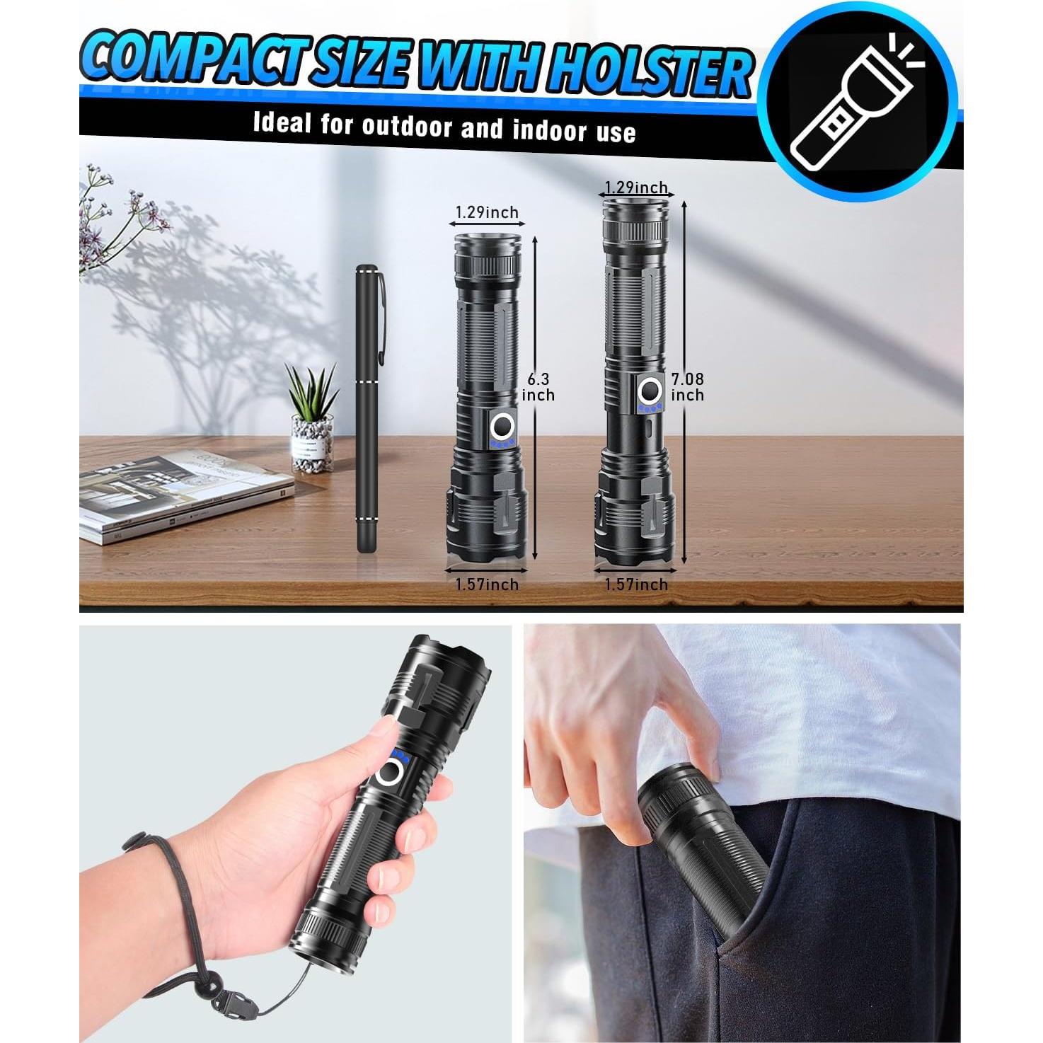 Linterna LED Vnina 100000 Lúmenes Recargable USB C IPX5