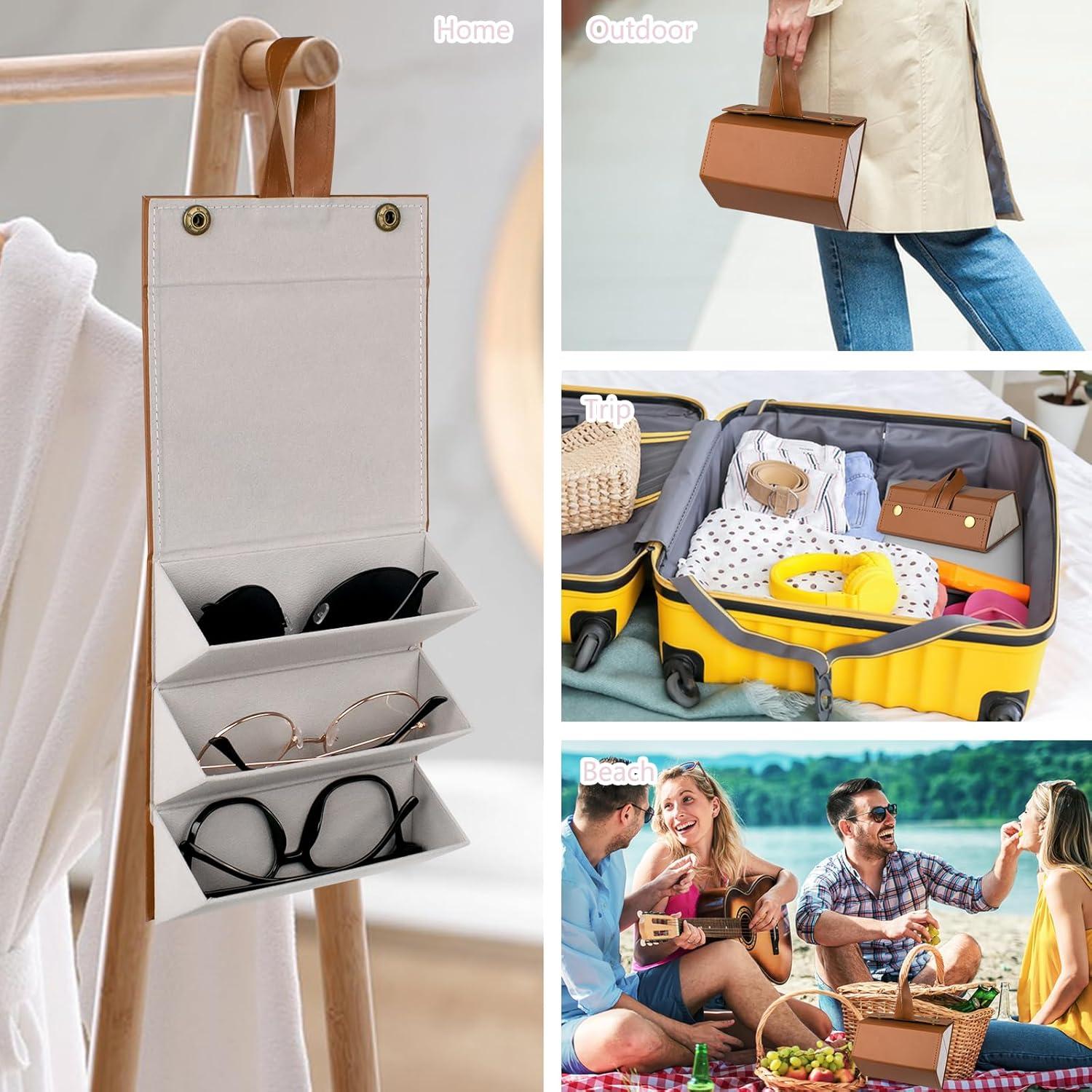 Estuche Plegable para Gafas de Sol - Marrón - Organizador Multifuncional