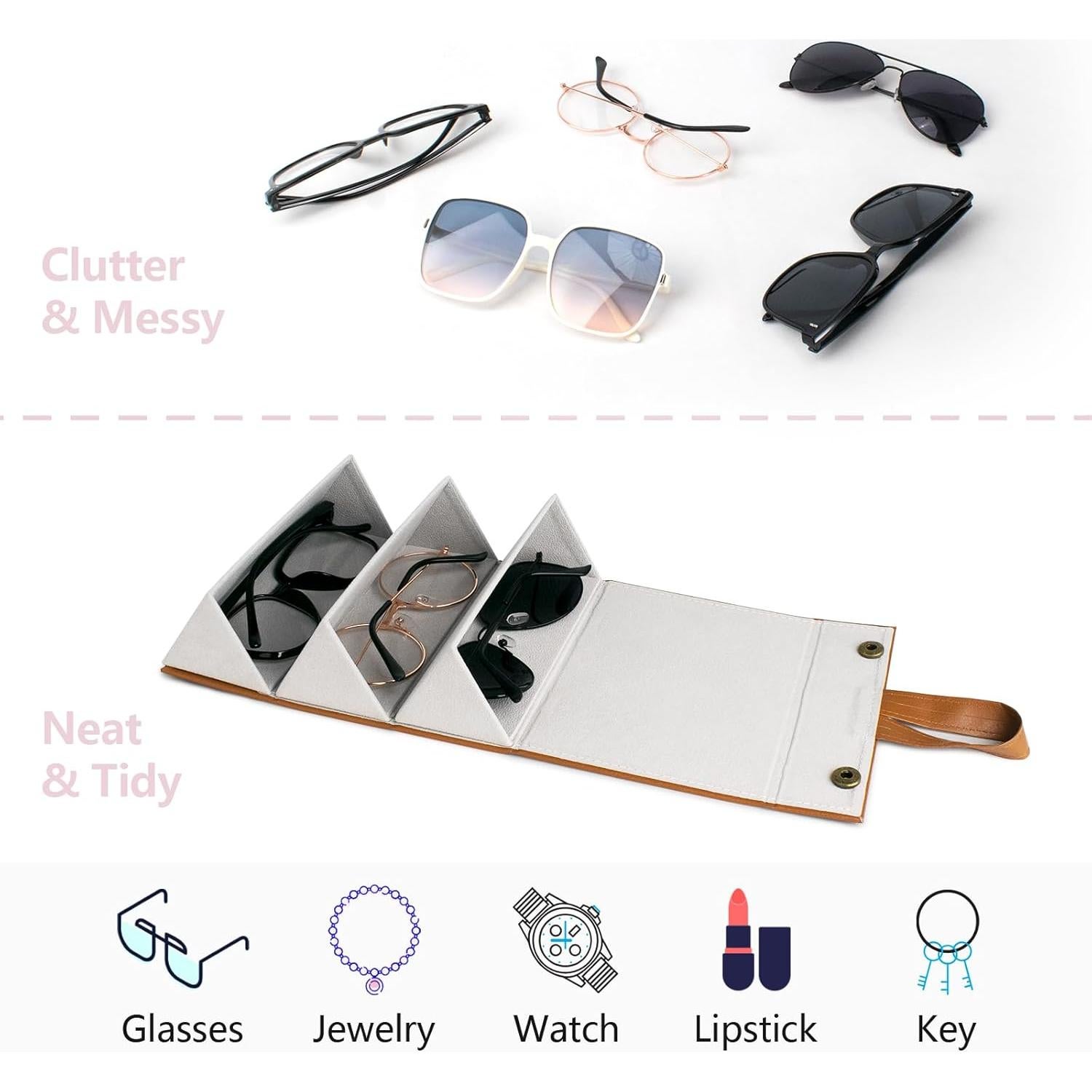 Estuche Plegable para Gafas de Sol - Marrón - Organizador Multifuncional