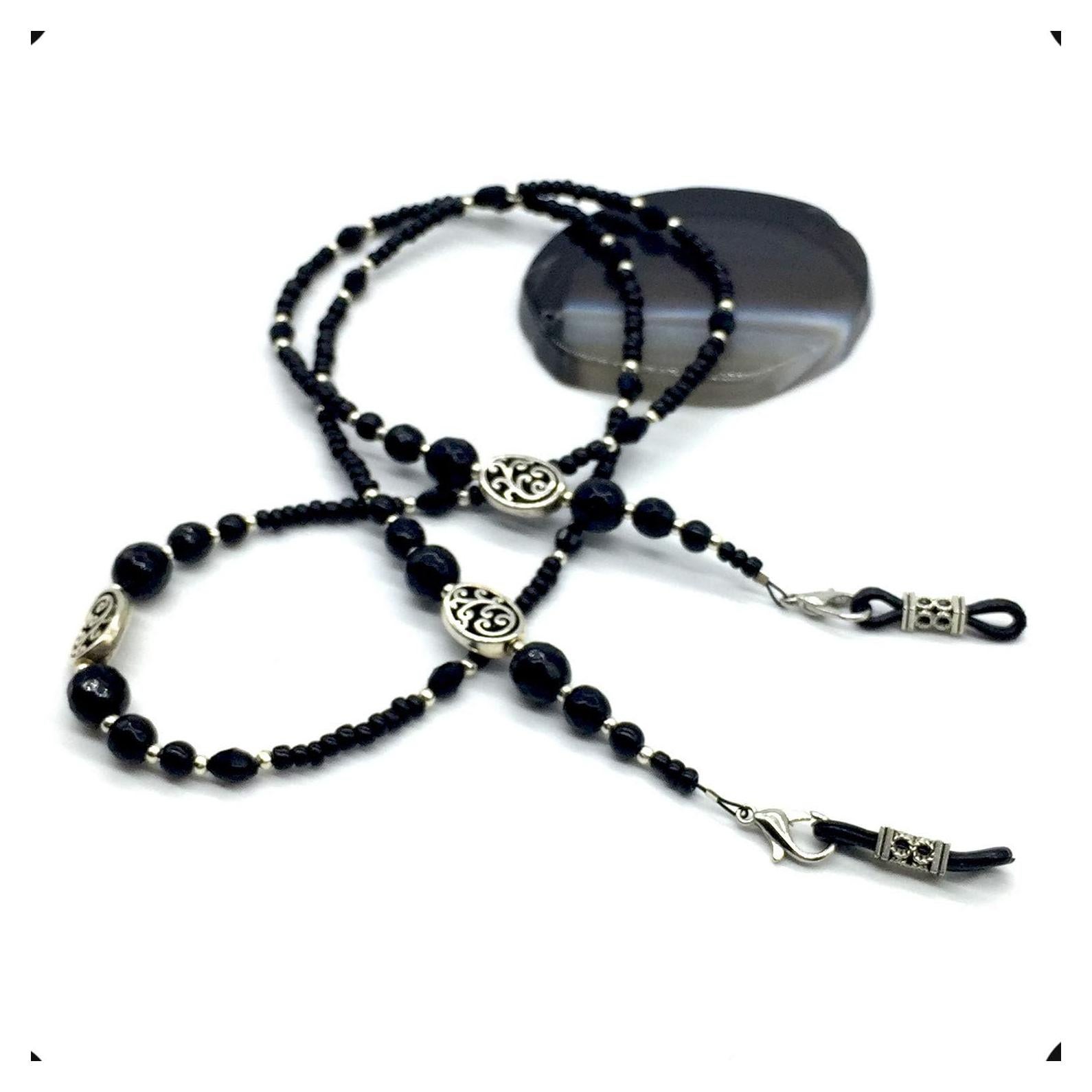 Cadena de Gafas Hecha a Mano ALBATROSART con Cuentas de Ágata Negra