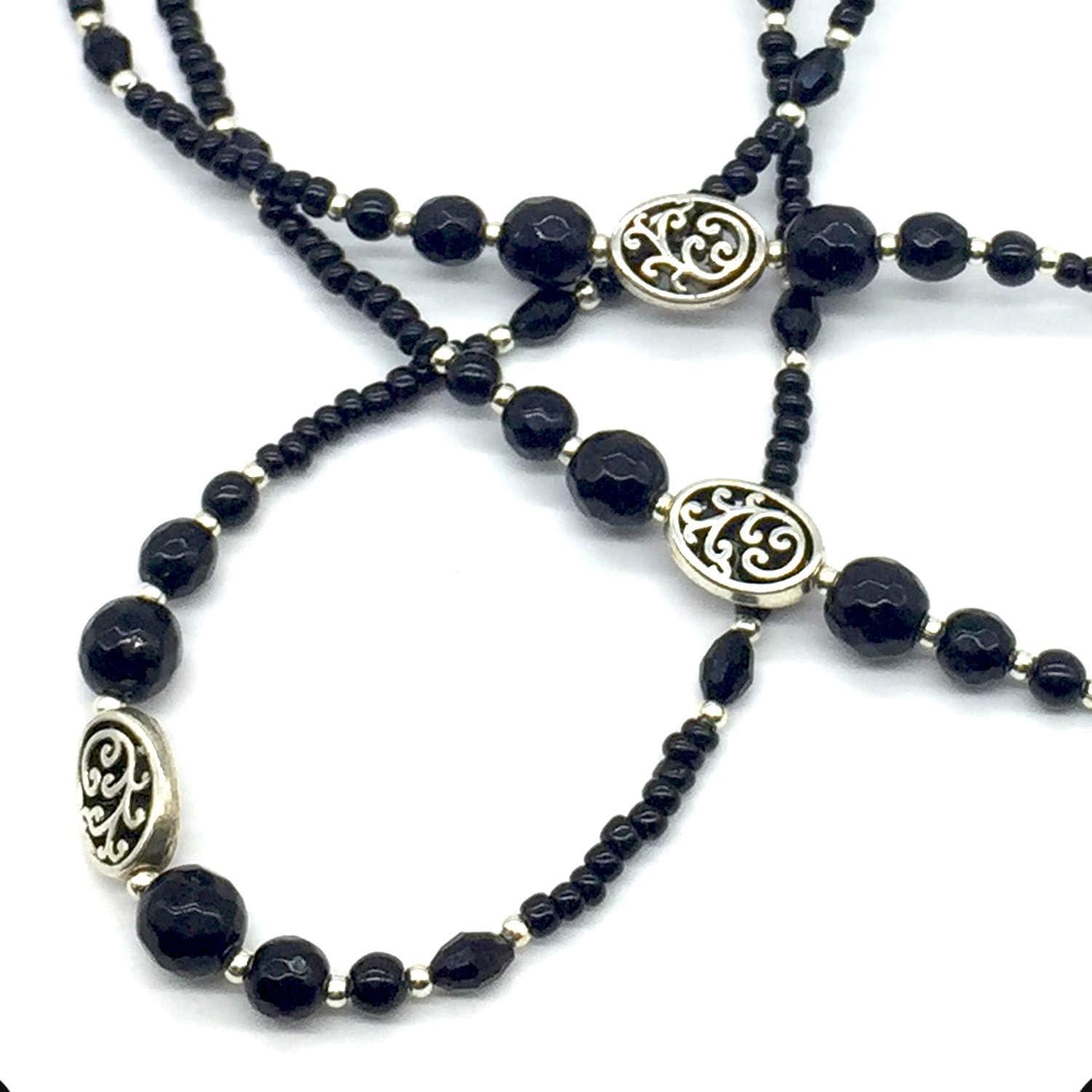 Cadena de Gafas Hecha a Mano ALBATROSART con Cuentas de Ágata Negra