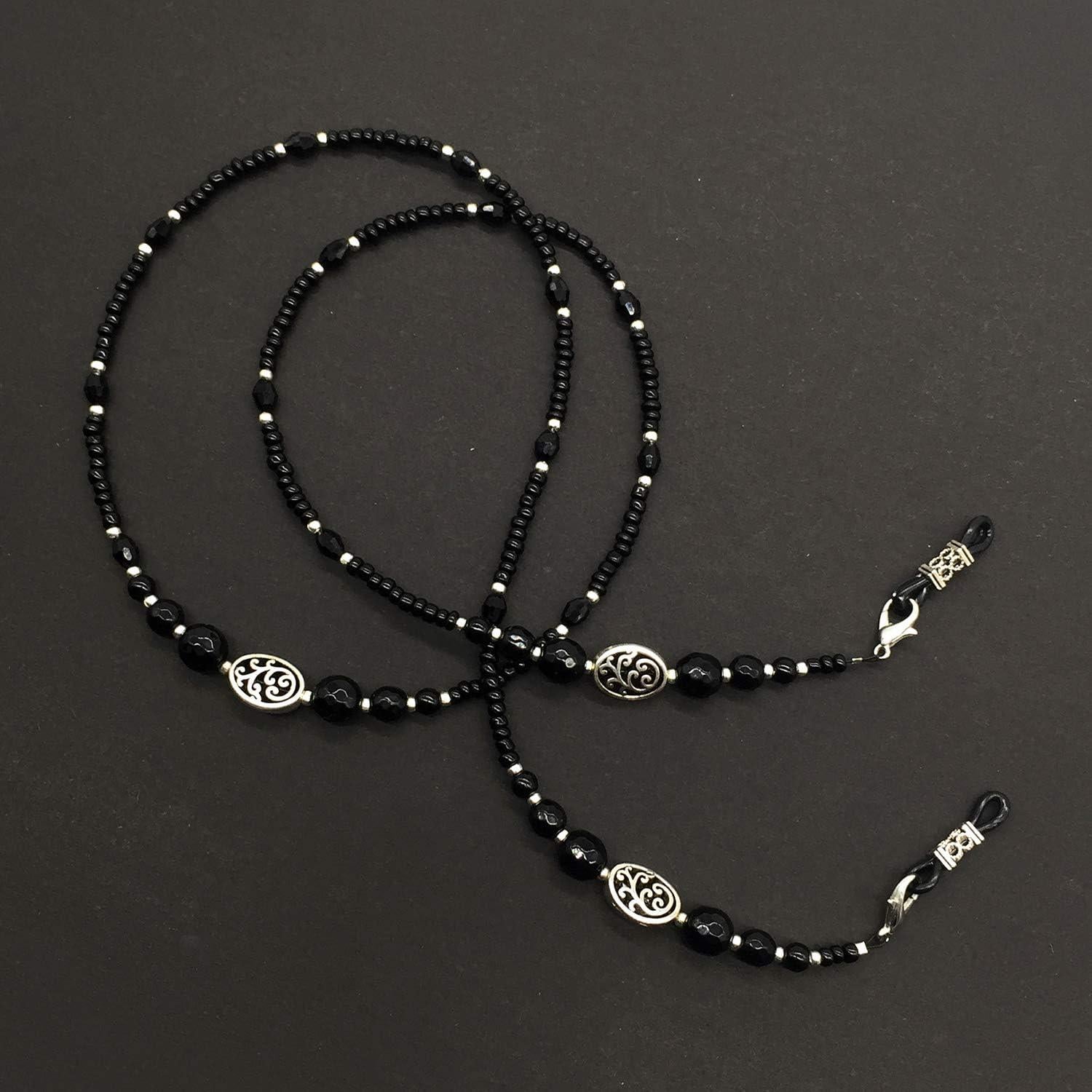 Cadena de Gafas Hecha a Mano ALBATROSART con Cuentas de Ágata Negra