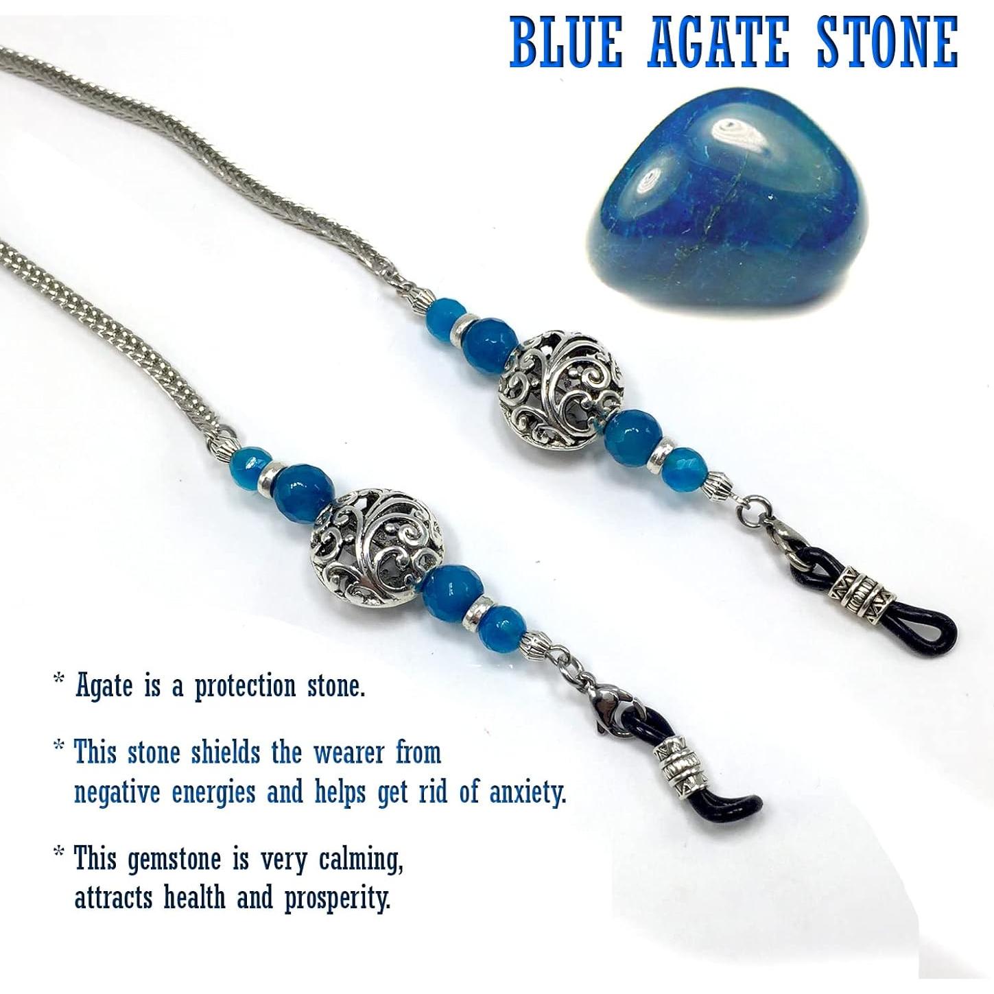 Cadena para Gafas ALBATROSART Ágata Azul Hecha a Mano