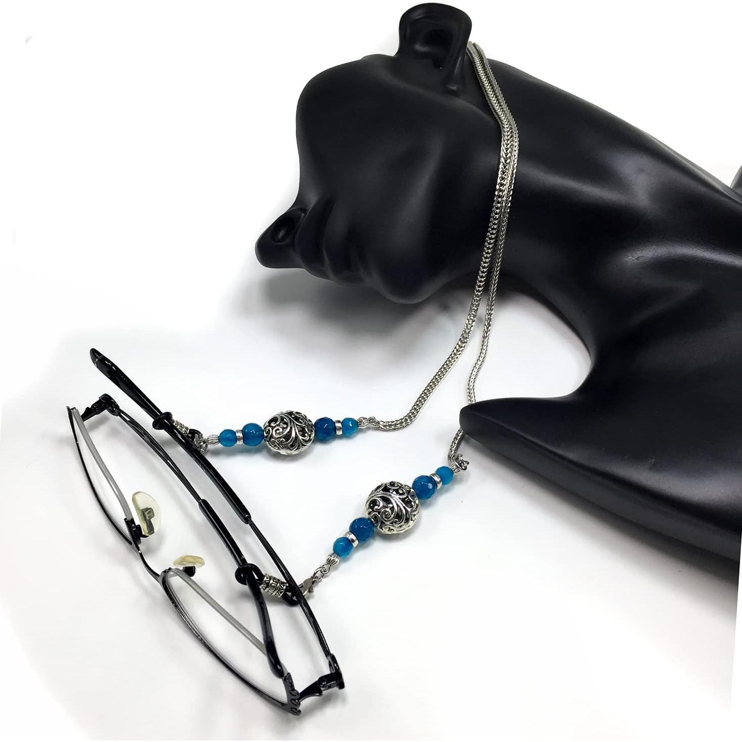 Cadena para Gafas ALBATROSART Ágata Azul Hecha a Mano