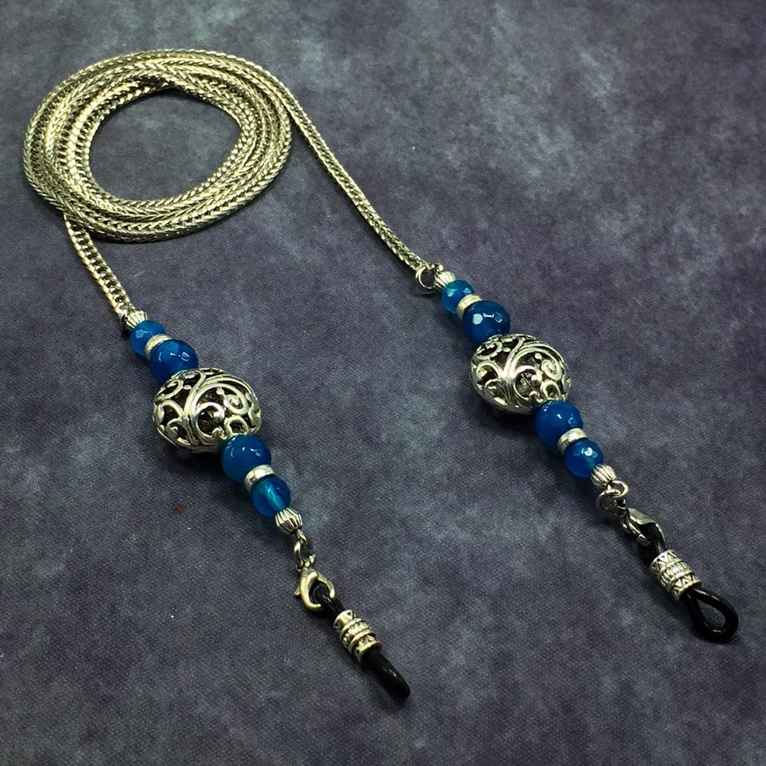 Cadena para Gafas ALBATROSART Ágata Azul Hecha a Mano