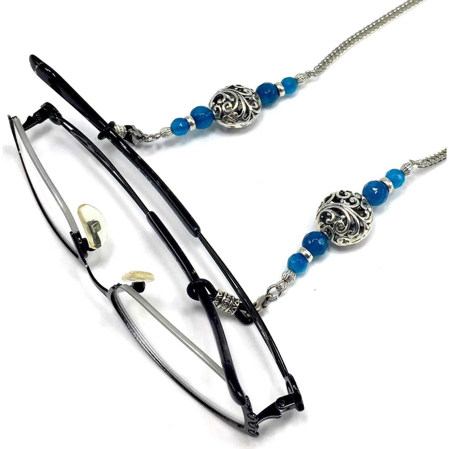 Cadena para Gafas ALBATROSART Ágata Azul Hecha a Mano