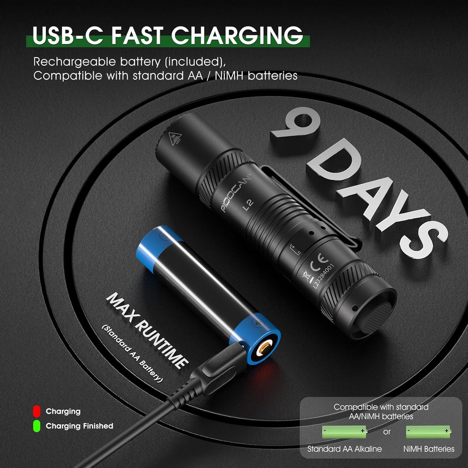 Linterna Recargable PIOOCAN L2-B 1200 Lúmenes Compacta