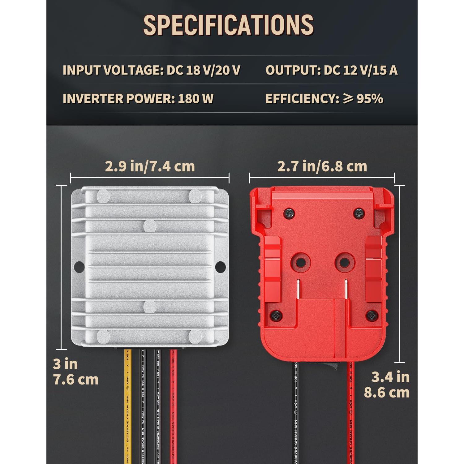 Convertidor Vibit 18V a 12V 180W para Batería Milwaukee M18