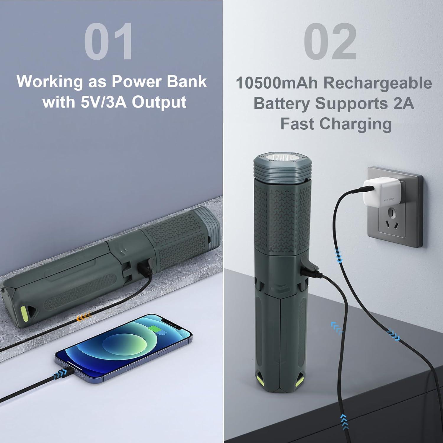 Linterna de Camping Qinzhuo Telescópica 10500mAh LED Gris