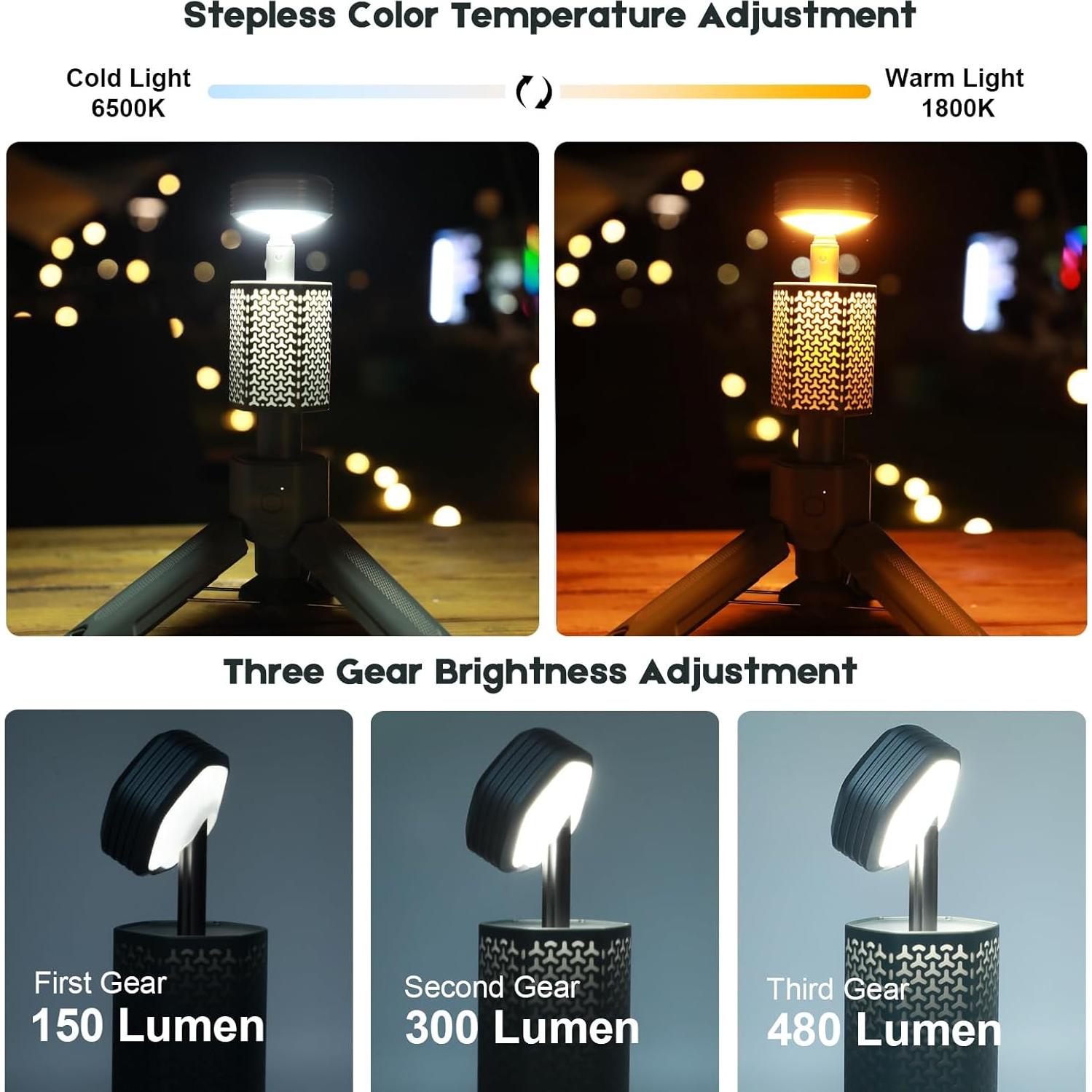 Linterna de Camping Qinzhuo Telescópica 10500mAh LED Gris
