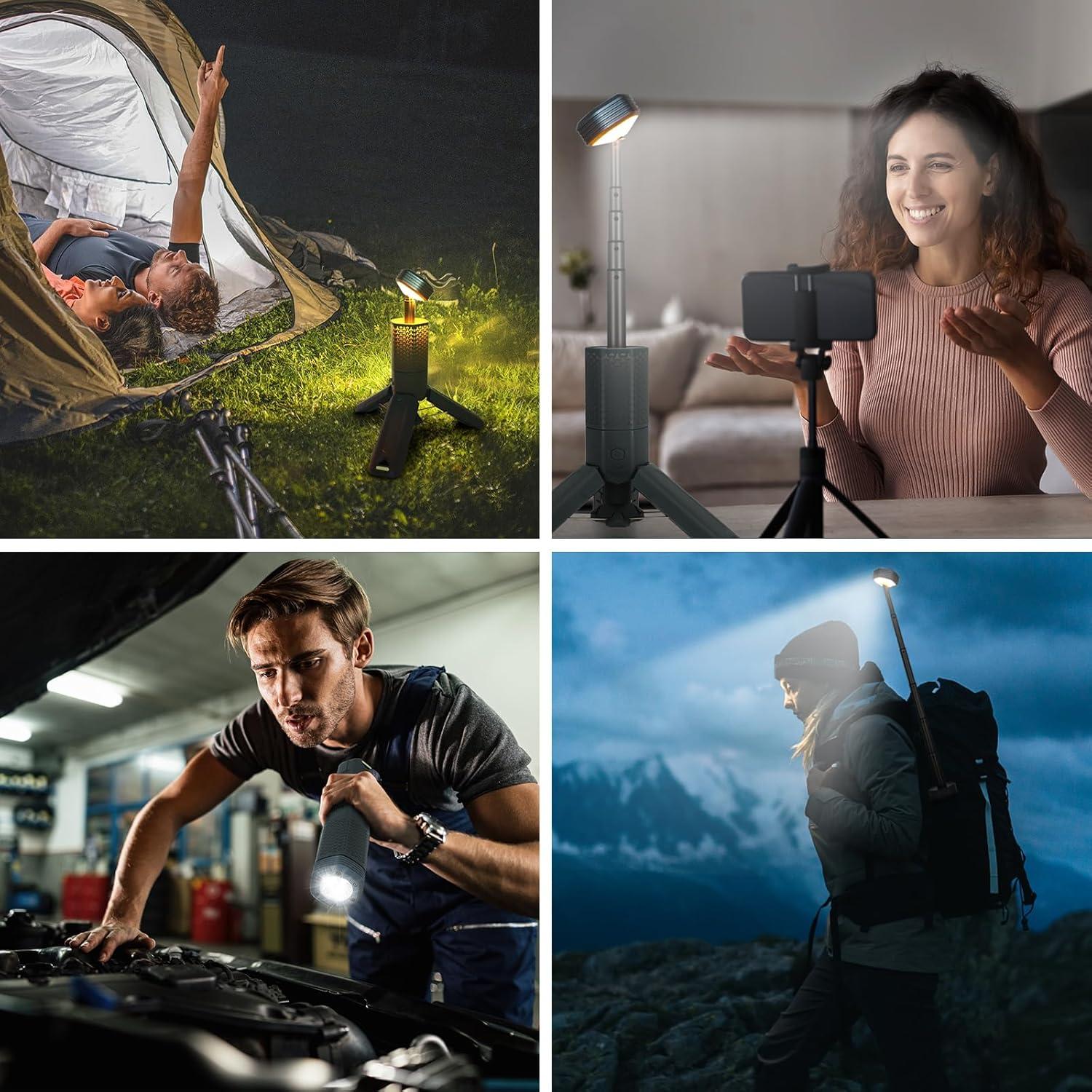 Linterna de Camping Qinzhuo Telescópica 10500mAh LED Gris