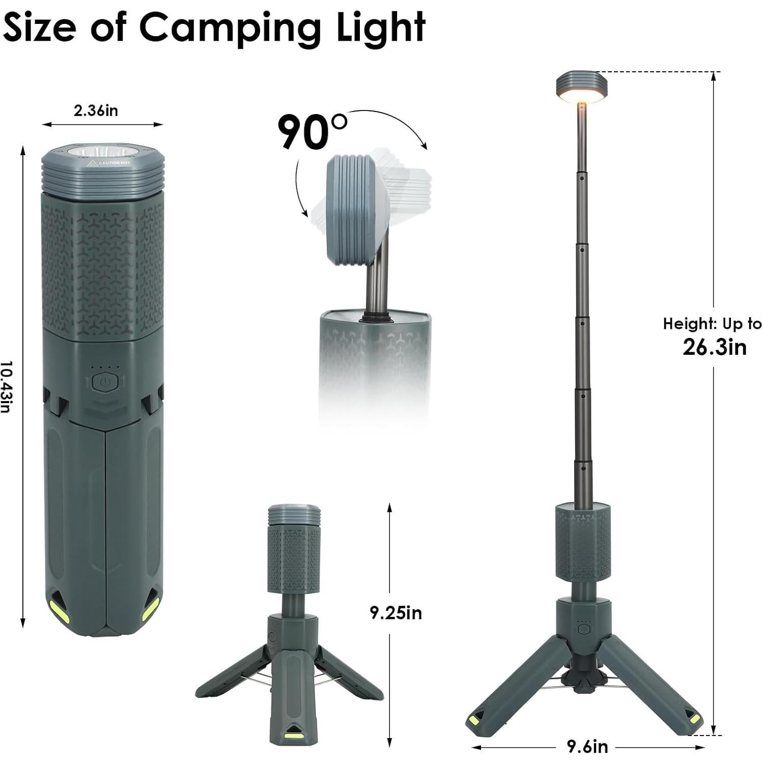 Linterna de Camping Qinzhuo Telescópica 10500mAh LED Gris