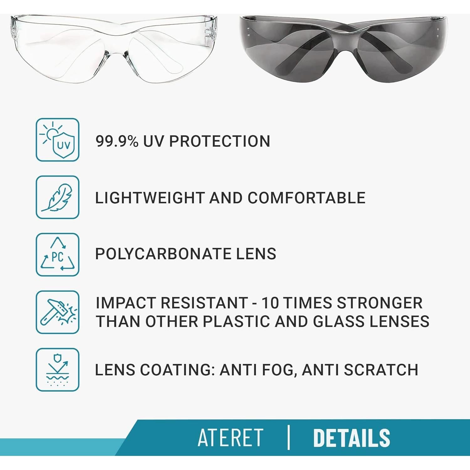 Gafas de Seguridad ATERET 12 Pares Policarbonato Anti-Vaho