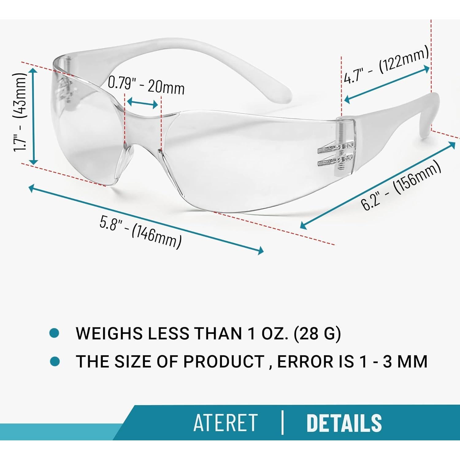 Gafas de Seguridad ATERET 12 Pares Policarbonato Anti-Vaho