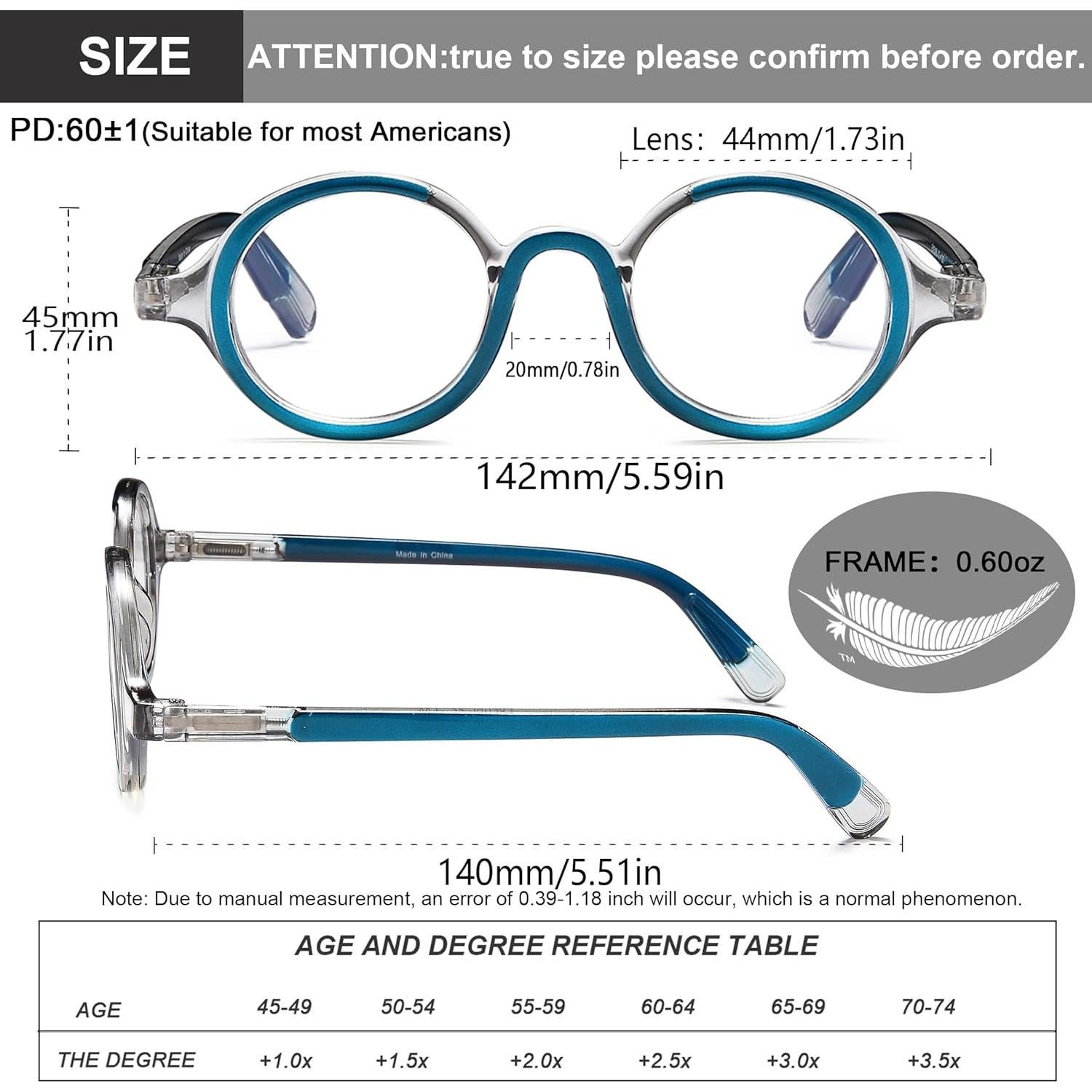 Gafas de lectura redondas YTDBNS con filtro luz azul 0.5x