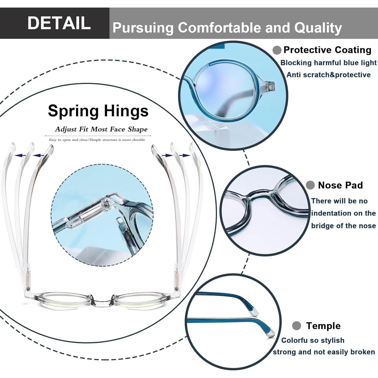 Gafas de lectura redondas YTDBNS con filtro luz azul 0.5x