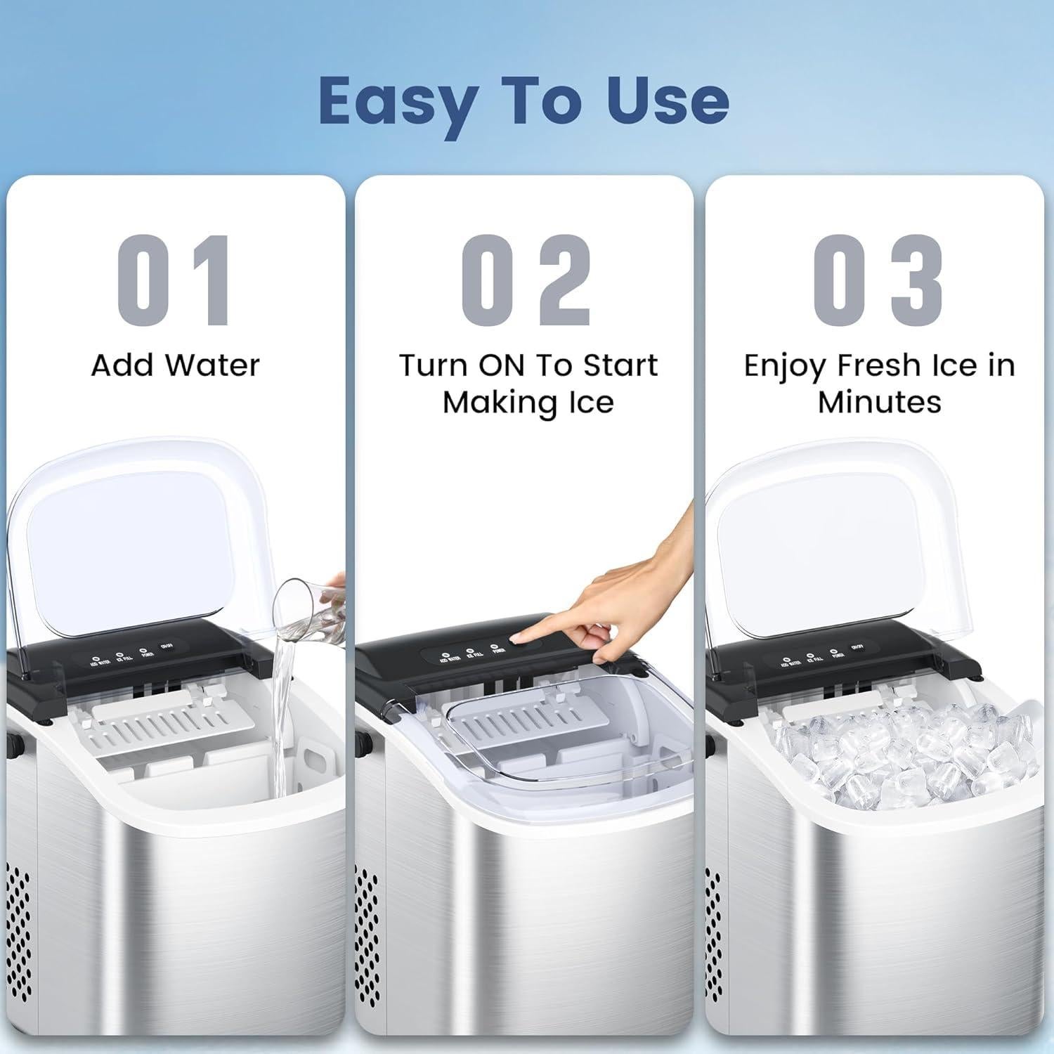 Fabricador de Hielo Electactic Plata 12 kg/día 9 Cubos en 6 Min