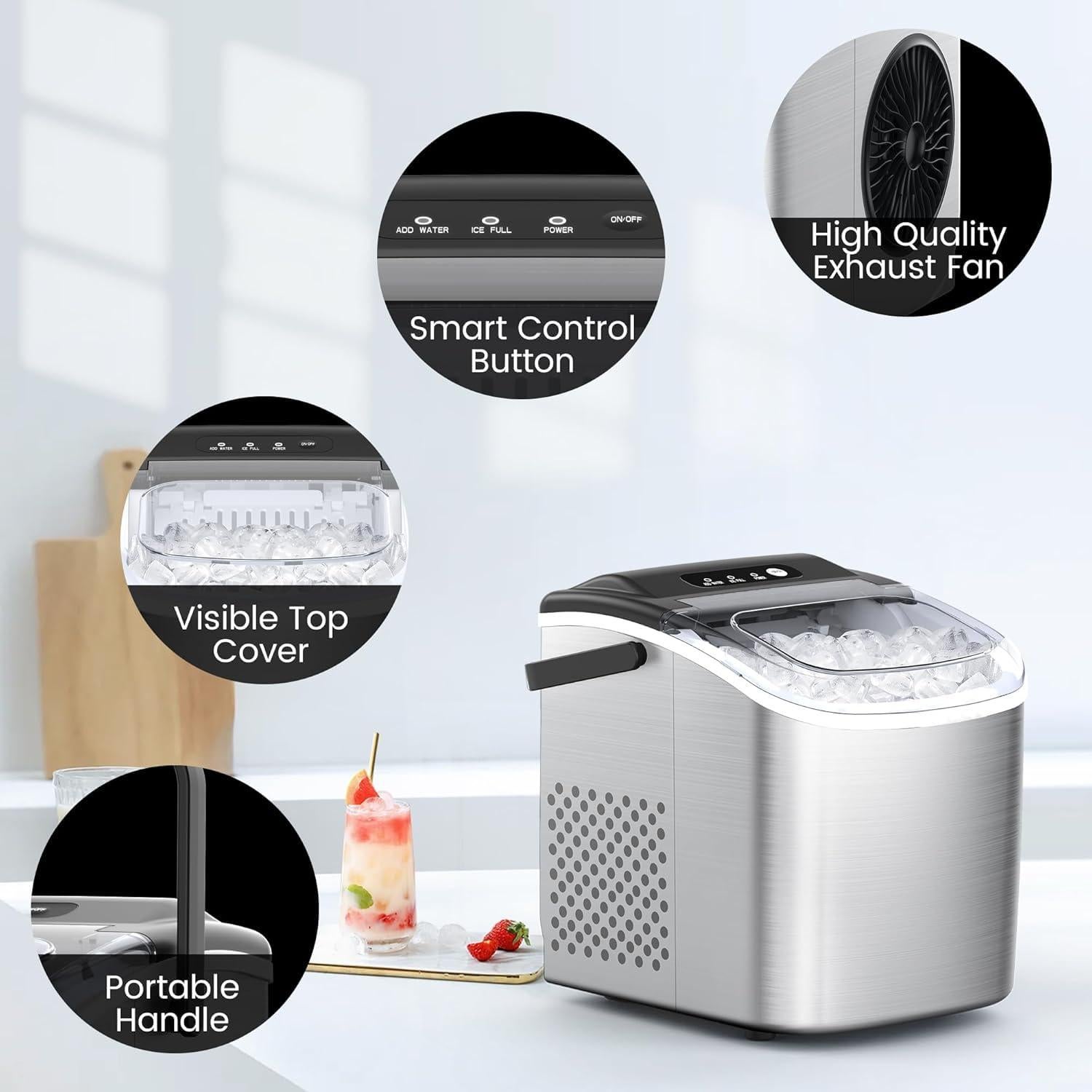 Fabricador de Hielo Electactic Plata 12 kg/día 9 Cubos en 6 Min