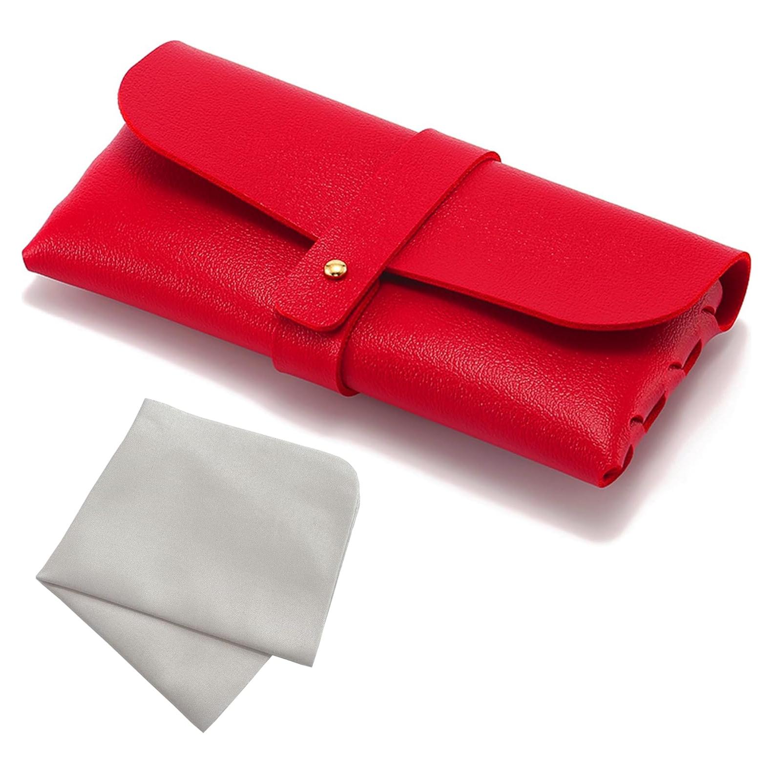 Estuche de Gafas de Cuero Onrtry Rojo con Hebilla