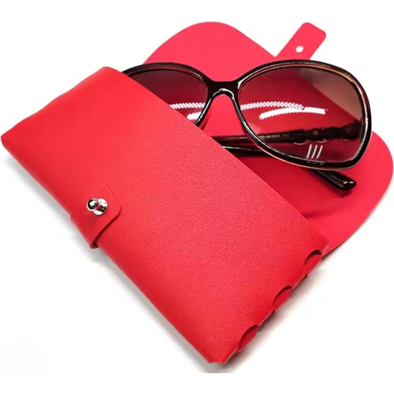 Estuche de Gafas de Cuero Onrtry Rojo con Hebilla