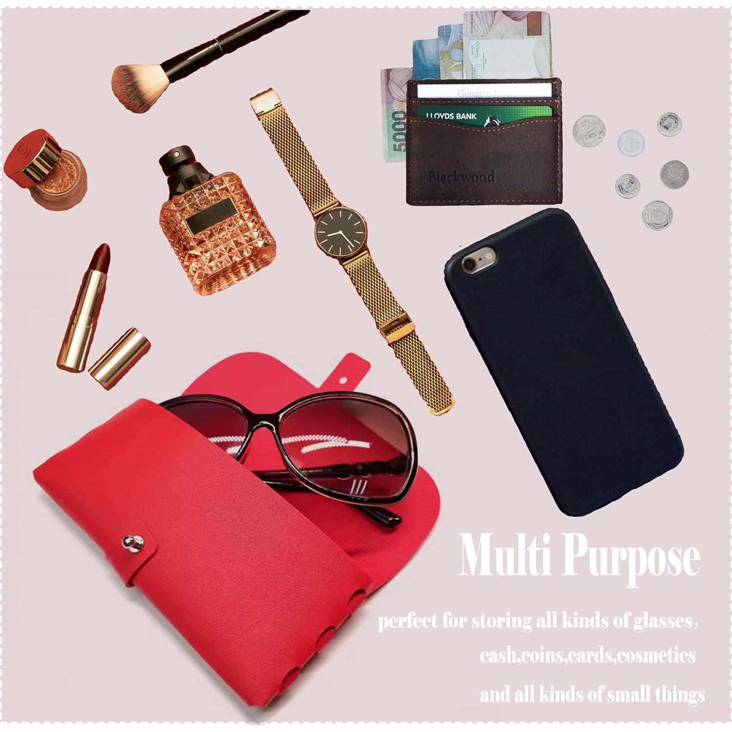 Estuche de Gafas de Cuero Onrtry Rojo con Hebilla