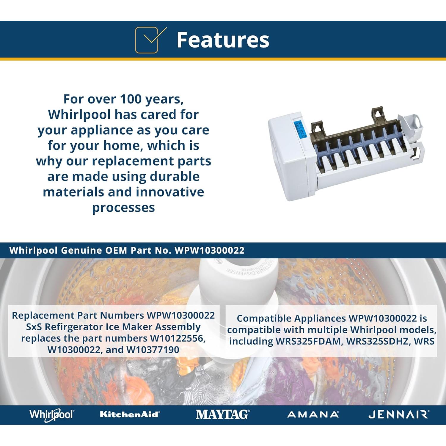 Ensamblaje de Hielo Whirlpool WPW10300022 1.49 kg OEM