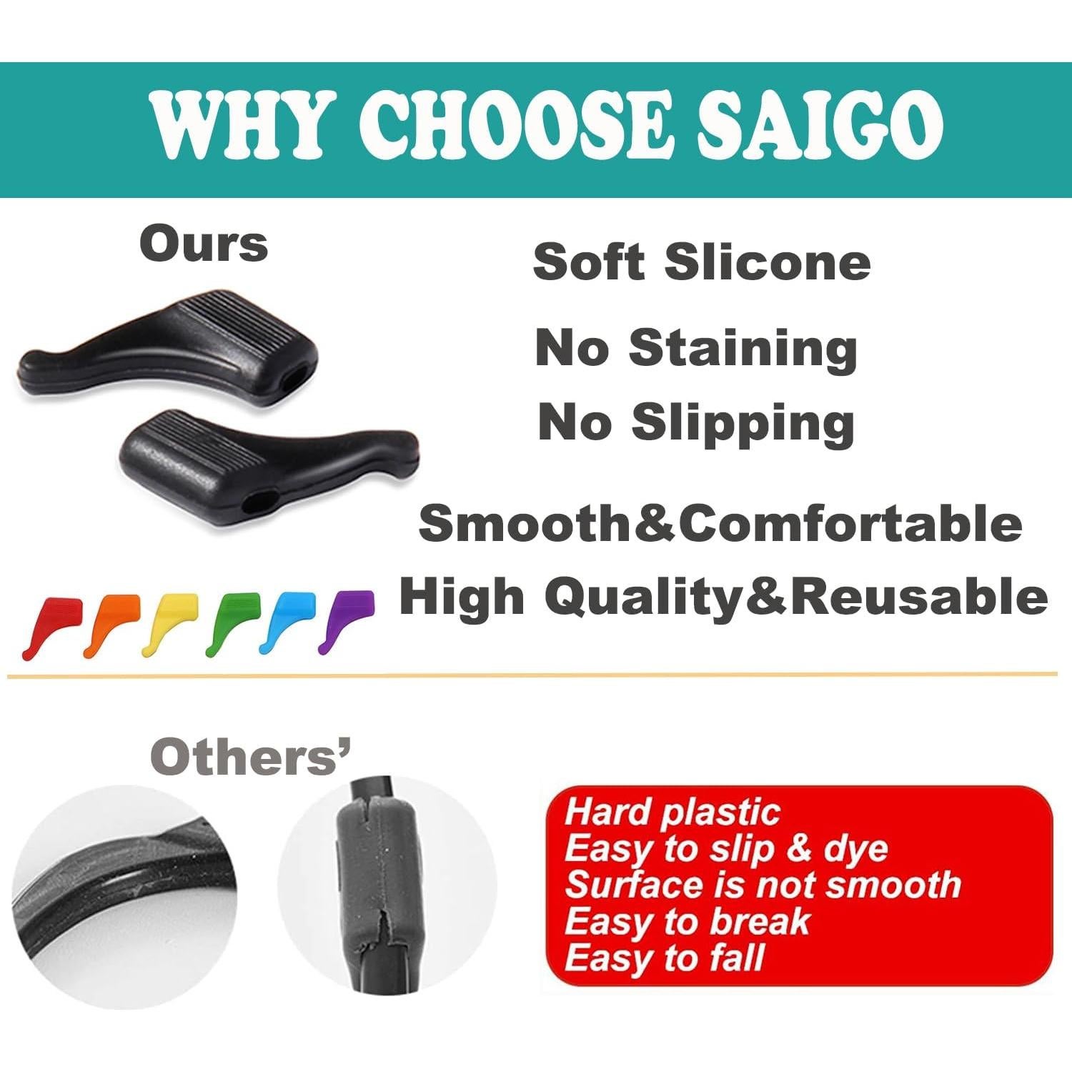 SAIGO Sujetadores Antideslizantes para Gafas - 10 Pares