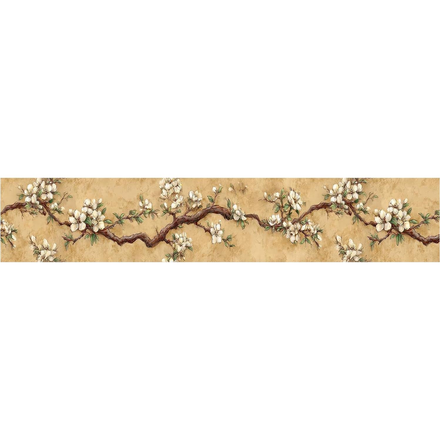 Frontera de Papel Tapiz Autoadhesiva IOHEFY Vintage Blossom 10.16x498.4 cm Beige Floral