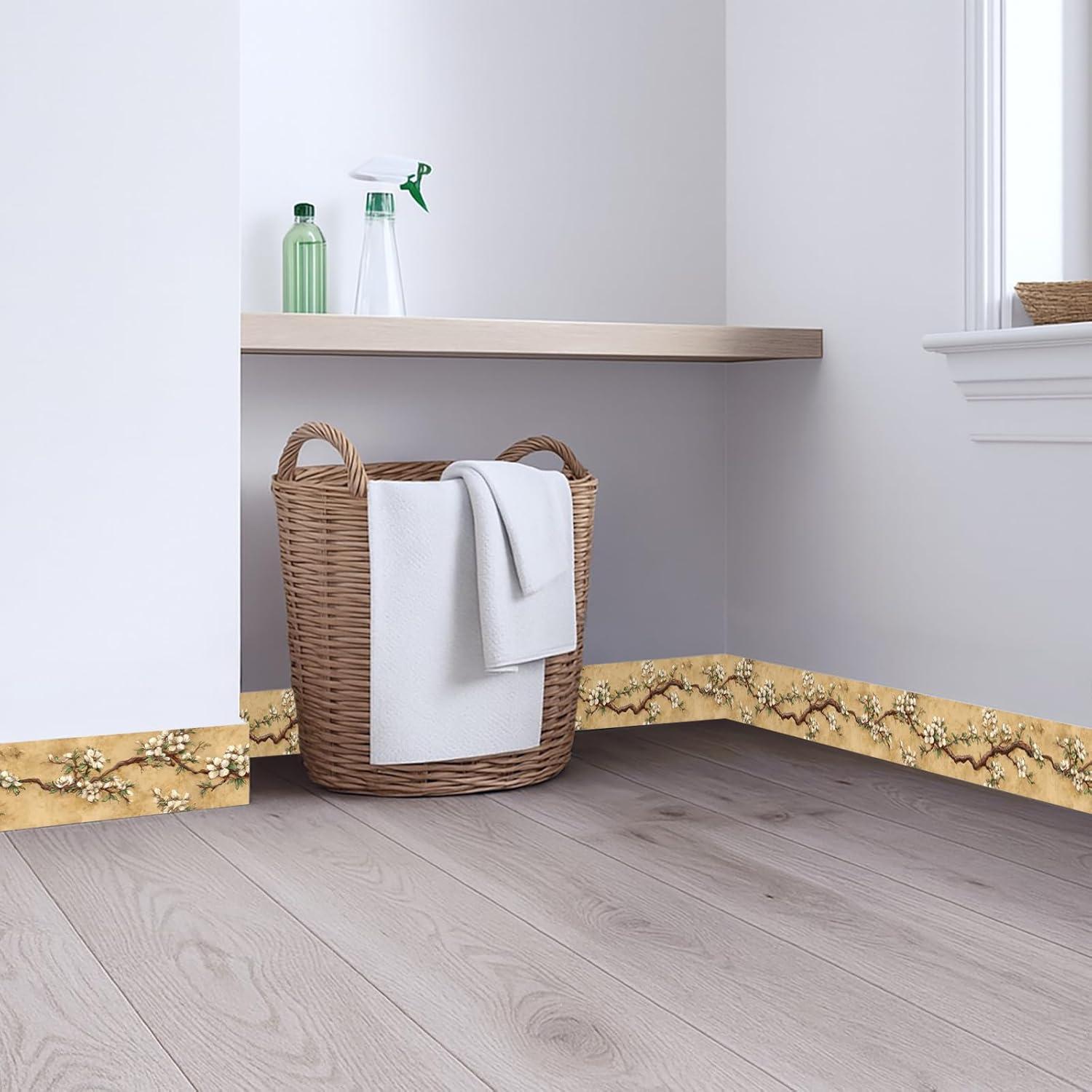 Frontera de Papel Tapiz Autoadhesiva IOHEFY Vintage Blossom 10.16x498.4 cm Beige Floral