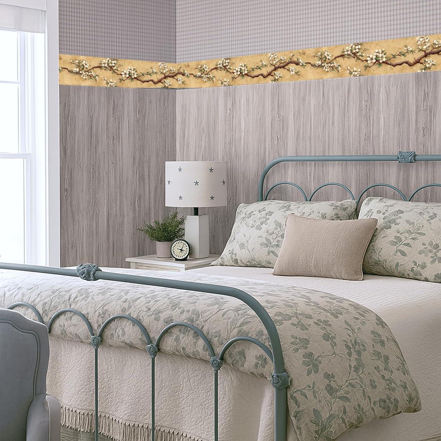 Frontera de Papel Tapiz Autoadhesiva IOHEFY Vintage Blossom 10.16x498.4 cm Beige Floral