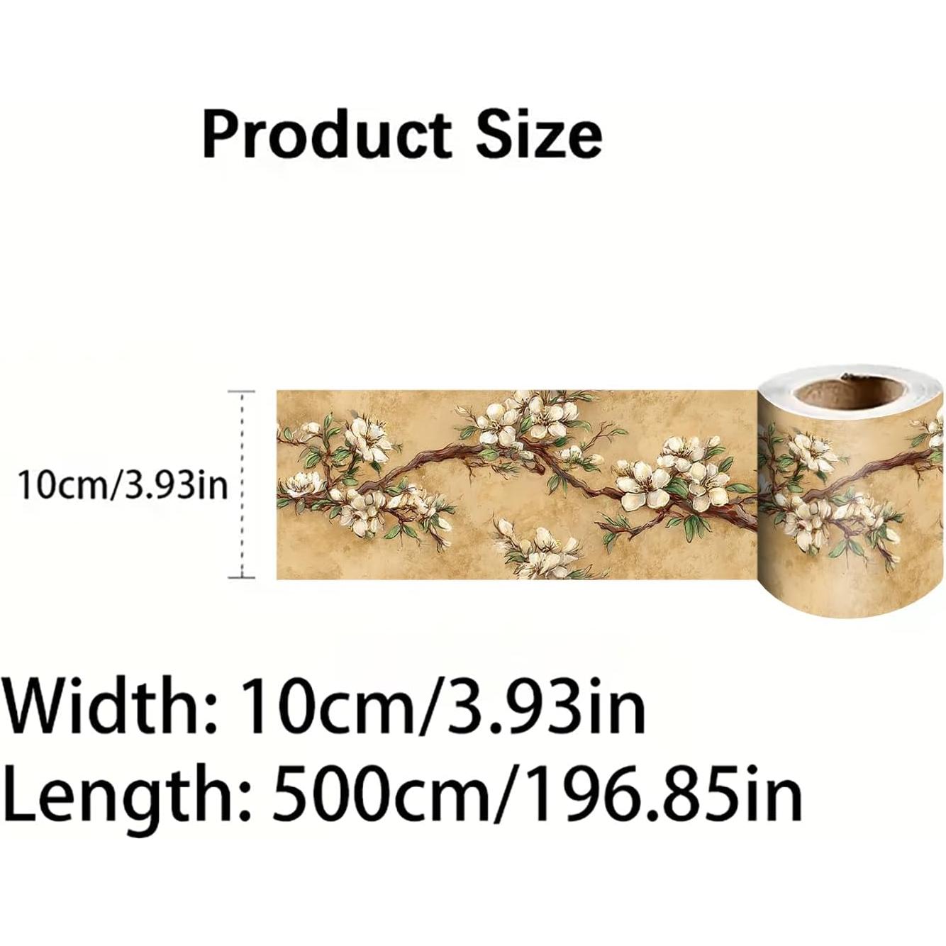 Frontera de Papel Tapiz Autoadhesiva IOHEFY Vintage Blossom 10.16x498.4 cm Beige Floral