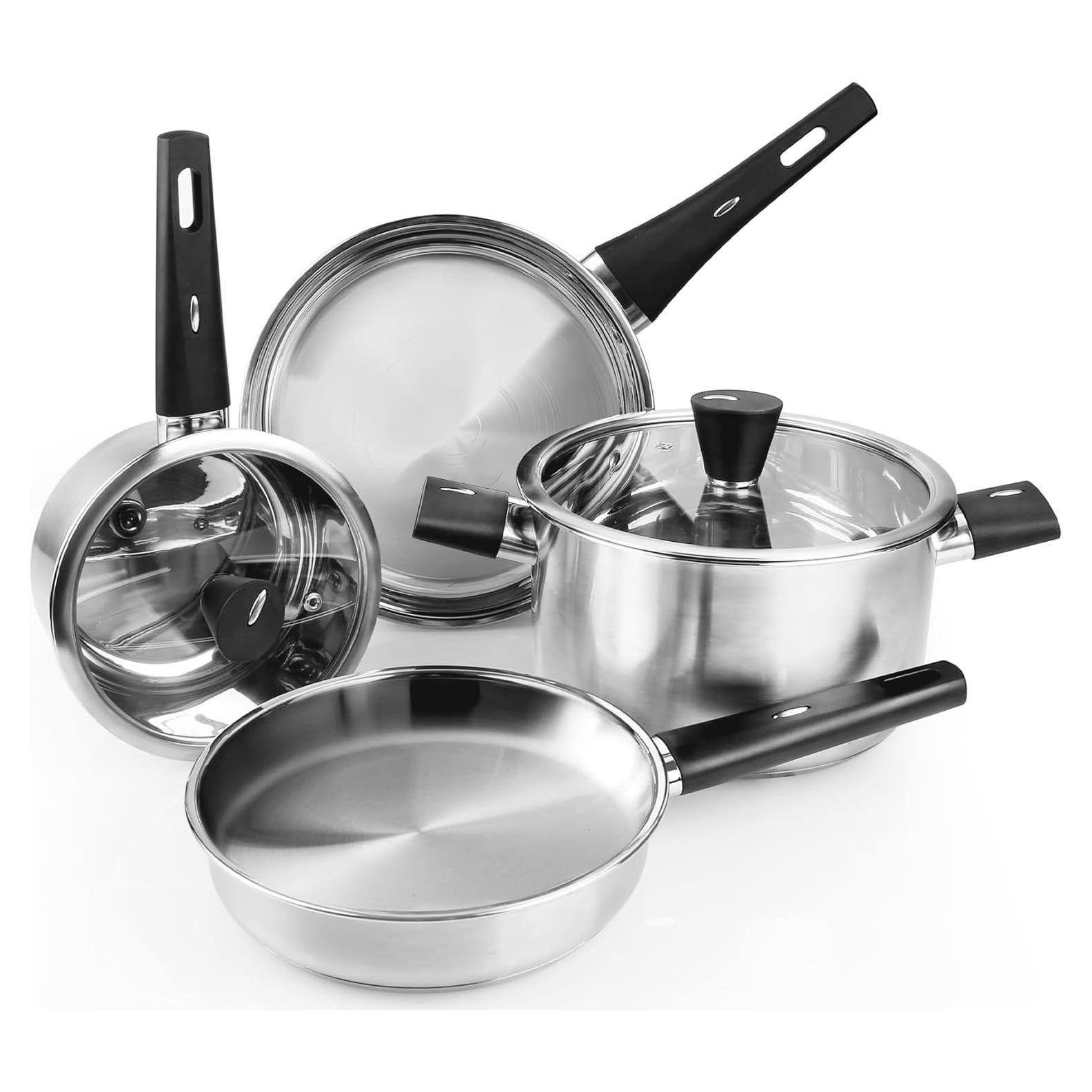 Juego de Ollas y Sartenes Meythway Acero Inoxidable 6 Piezas