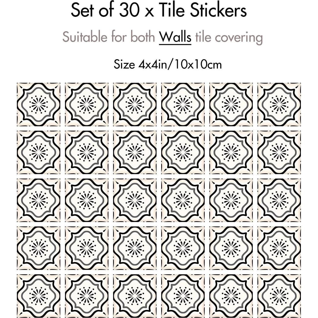 30 Calcomanías de Azulejos Marroquíes meihea 10x10 cm Beige/Negro