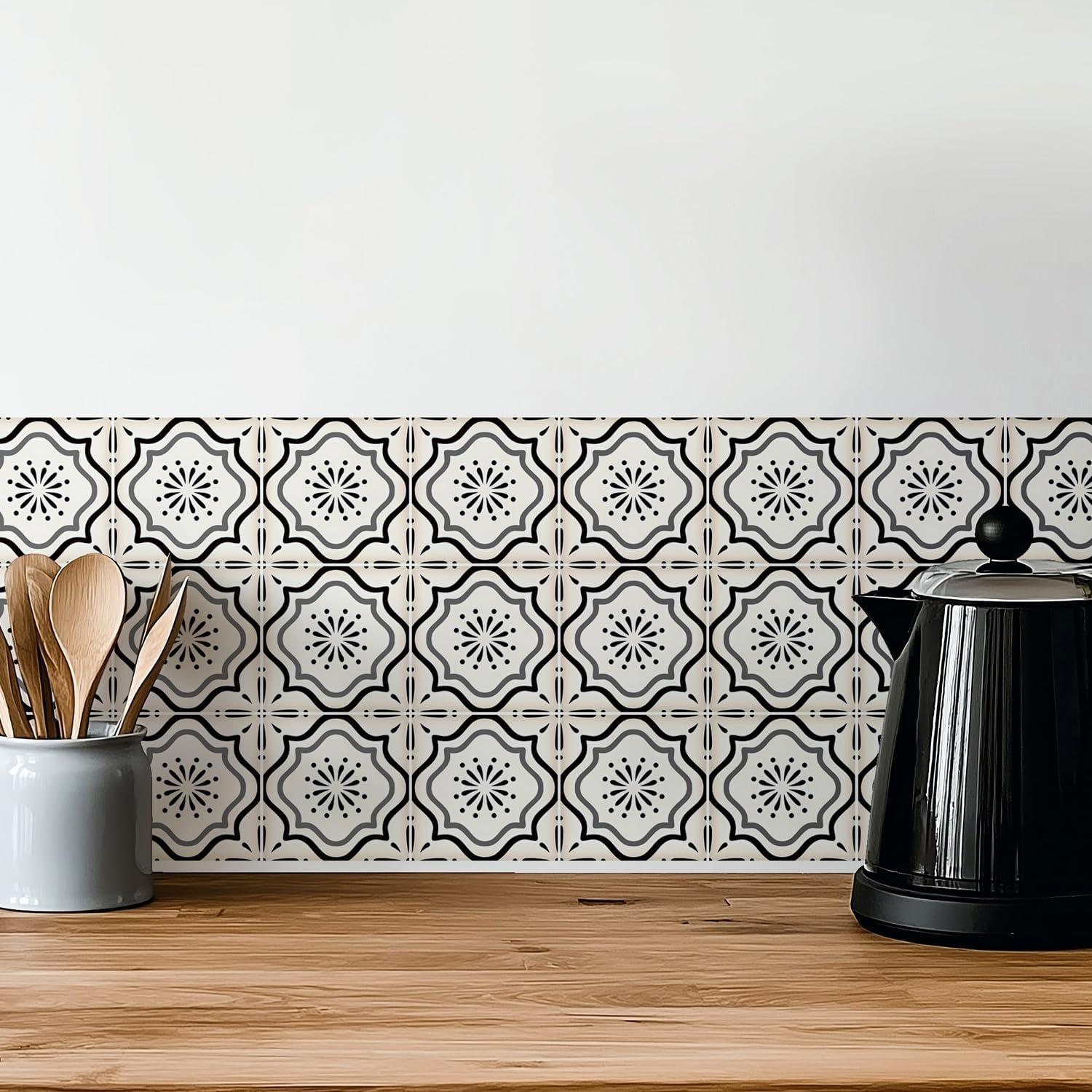 30 Calcomanías de Azulejos Marroquíes meihea 10x10 cm Beige/Negro