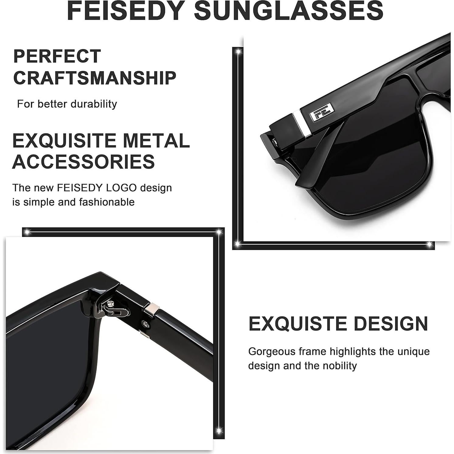 Gafas de sol FEISEDY UV400 unisex, lentes espejados 62mm