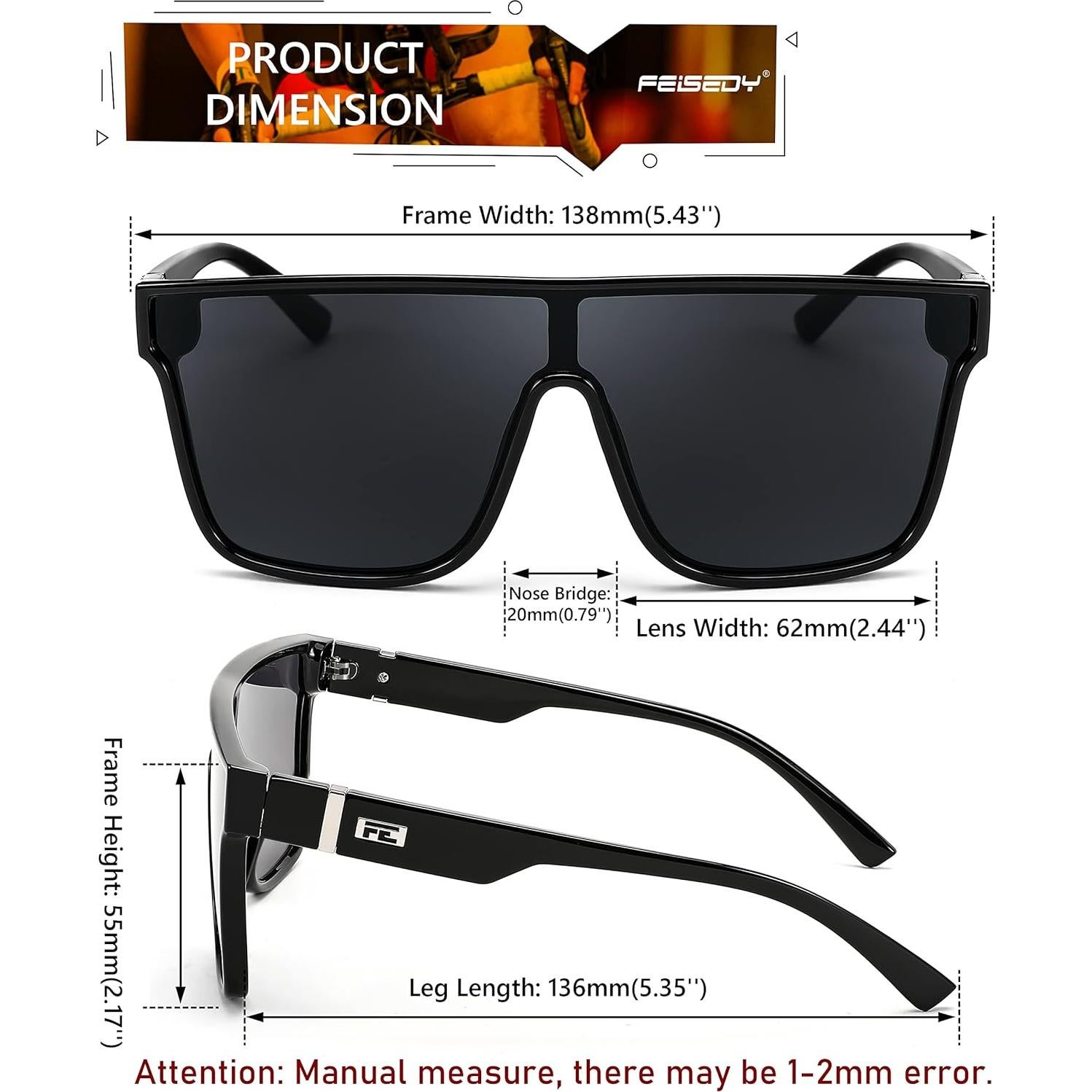 Gafas de sol FEISEDY UV400 unisex, lentes espejados 62mm