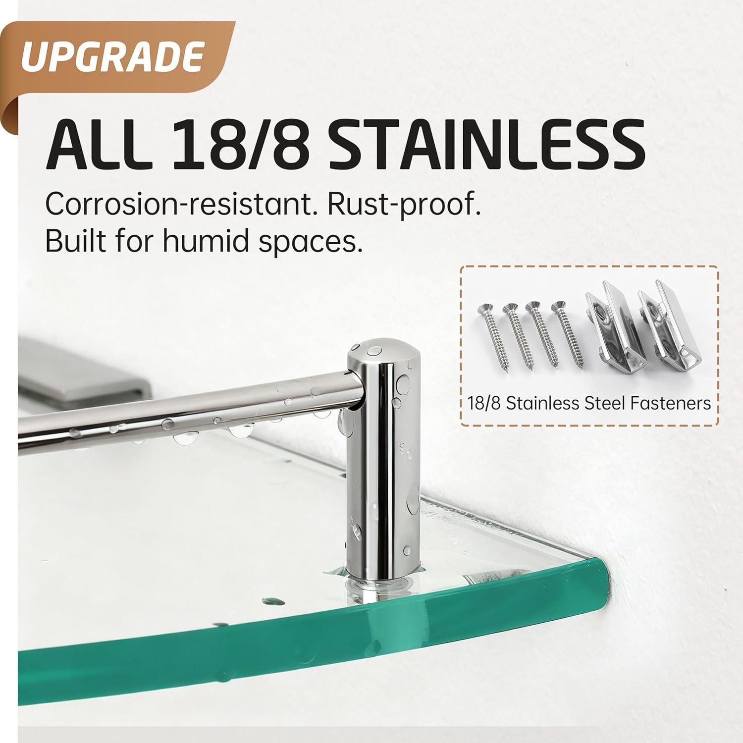 Estante de Esquina de Vidrio KES BGS2101A 7mm Acero Inoxidable