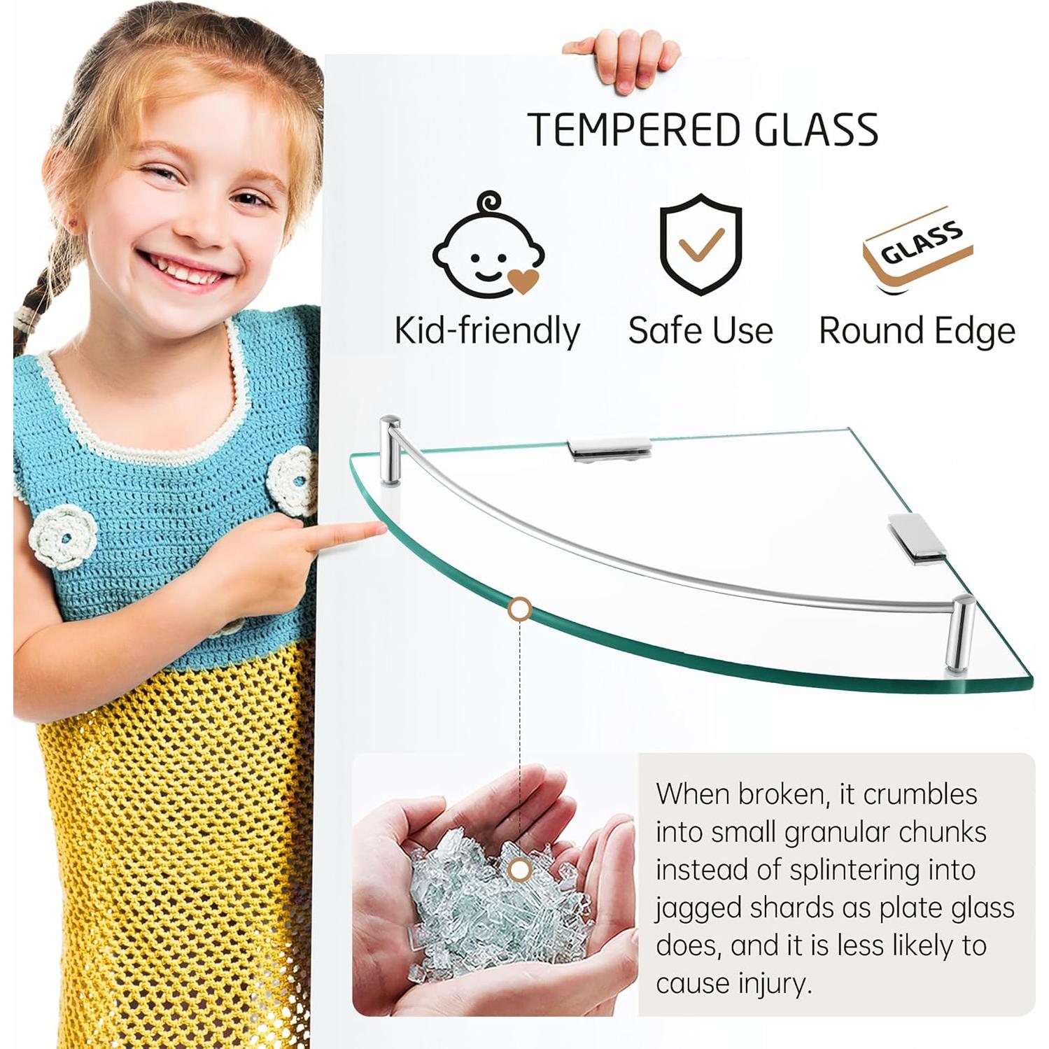 Estante de Esquina de Vidrio KES BGS2101A 7mm Acero Inoxidable