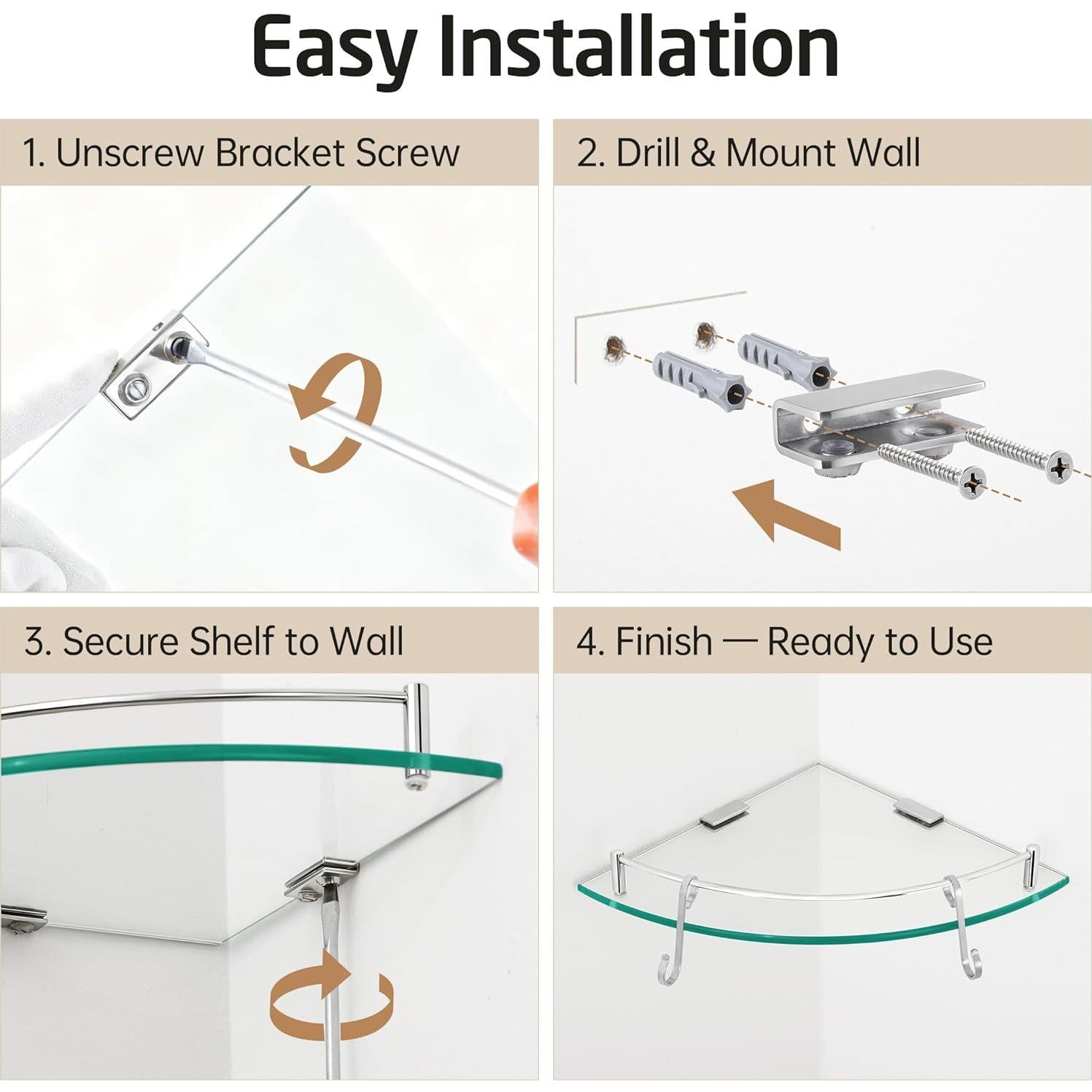Estante de Esquina de Vidrio KES BGS2101A 7mm Acero Inoxidable