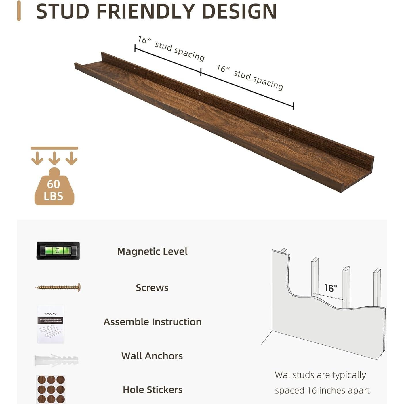 Estante Flotante Acovy 121.92 cm Madera Nogal para Fotos