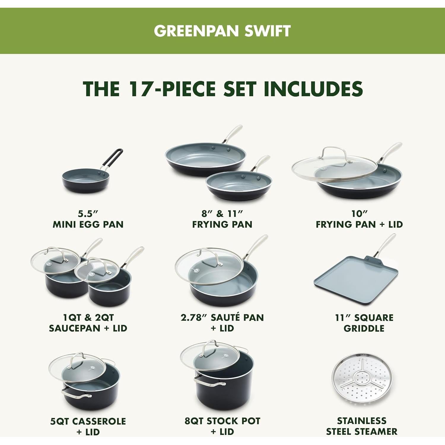 Juego de Utensilios de Cocina GreenPan 17 Piezas Cerámica Gris